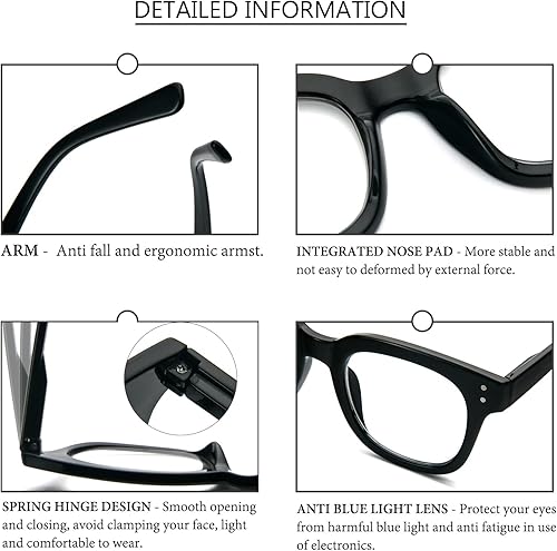 Miniatura 5 de REAVEE Paquete de 3 lentes de lectura retro de gran tamaño para mujer, bloqueo de luz azul, lindos, cuadrados, para lectura de computadora, bisagra