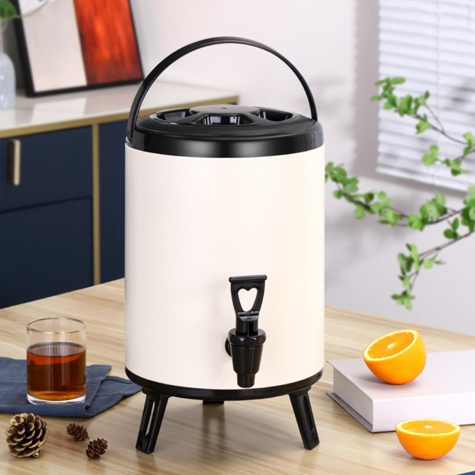 Secchiello per tè caldo e freddo, 8L bianco, opzionale | del tè e appassionati di caffè, rubinetto a secchiello isolato, in grado di resistere a temperature elevate, trazione e