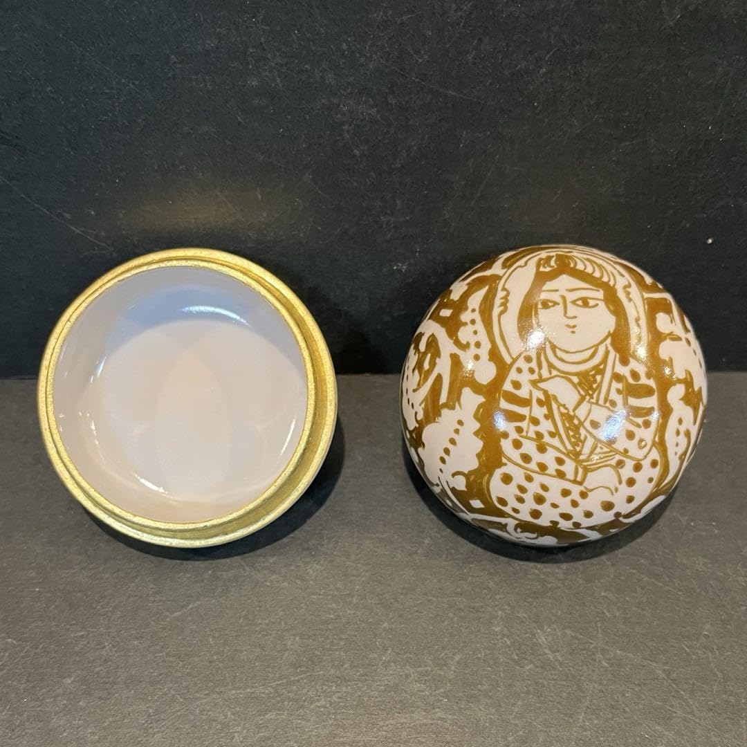 未使用人間国宝加藤卓男 ラスター彩胡姫文香合／共箱共布しおり百貨店