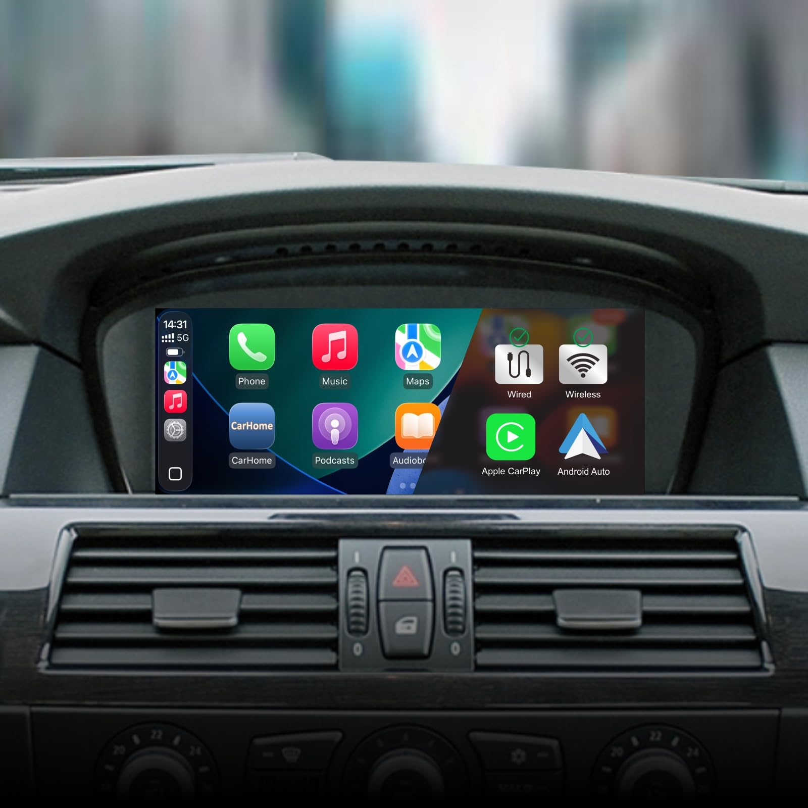 Autoradio pour BMW 3/5/6 Serie E60/E61/E63/E64 E90/E91/E92E93(2003-2008) Stéréo sans Fil CarPlay/Android Auto Bluetooth RDS