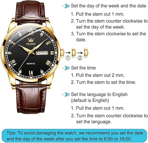 Miniatura 6 de OLEVS Reloj simple para hombre con día y fecha, relojes de cuarzo analógicos de acero inoxidable para hombres, relojes de vestir clásicos con