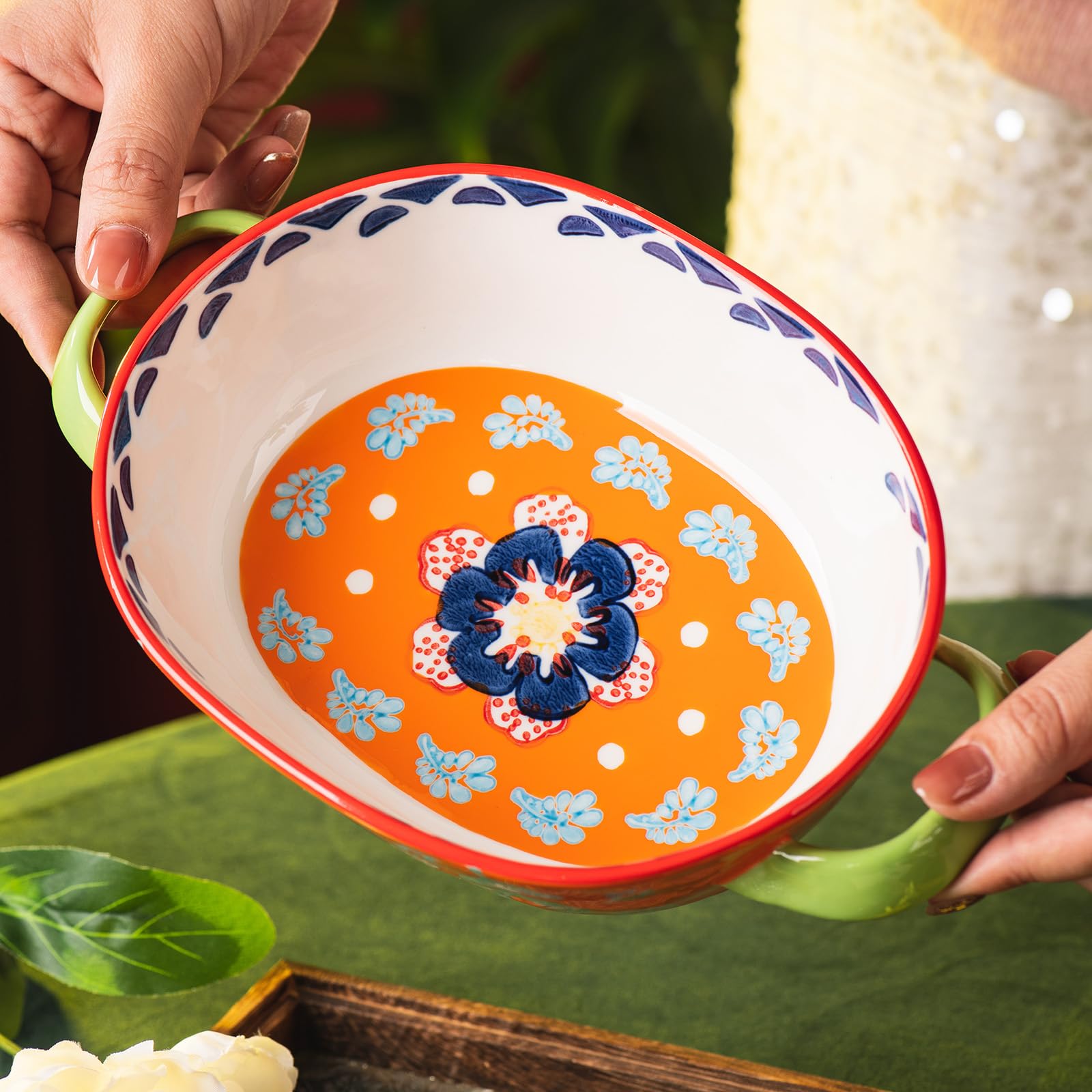 Cazuela de cerámica para hornear de 9.7 x 6.25 pulgadas, sartén profunda para lasaña para horno, bandeja para hornear de 28 onzas con asas, apta para horno y duradera para lasaña, regalos de