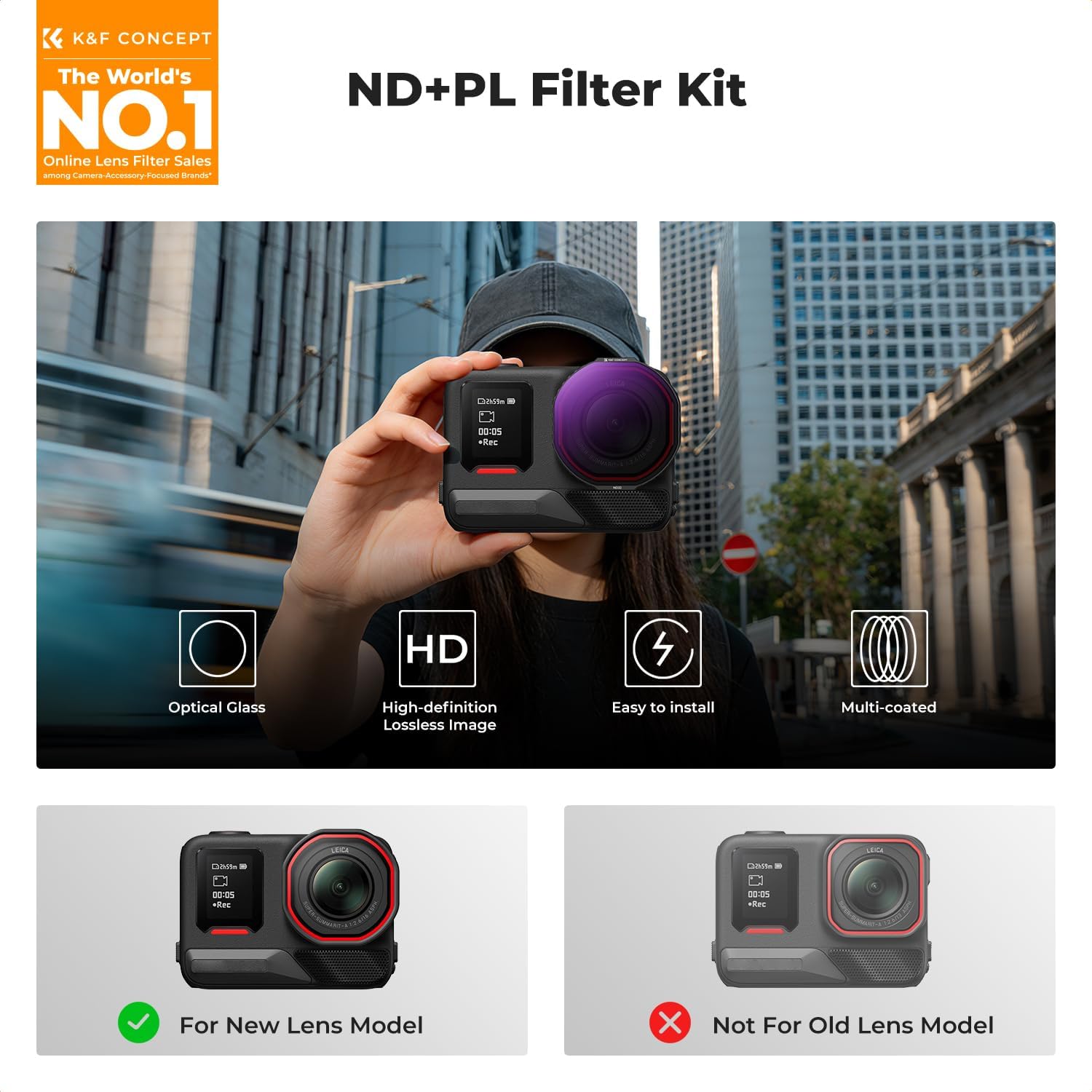 K&F Concept Snap on Fit ND Filter Compatible with Insta360 Ace Pro 2 New Lens Model, 6 Pack PL ND8 ND16 ND32 ND64 ND128 Polarizer Neutral Density Light Reduction Filter Action Camera Accessories