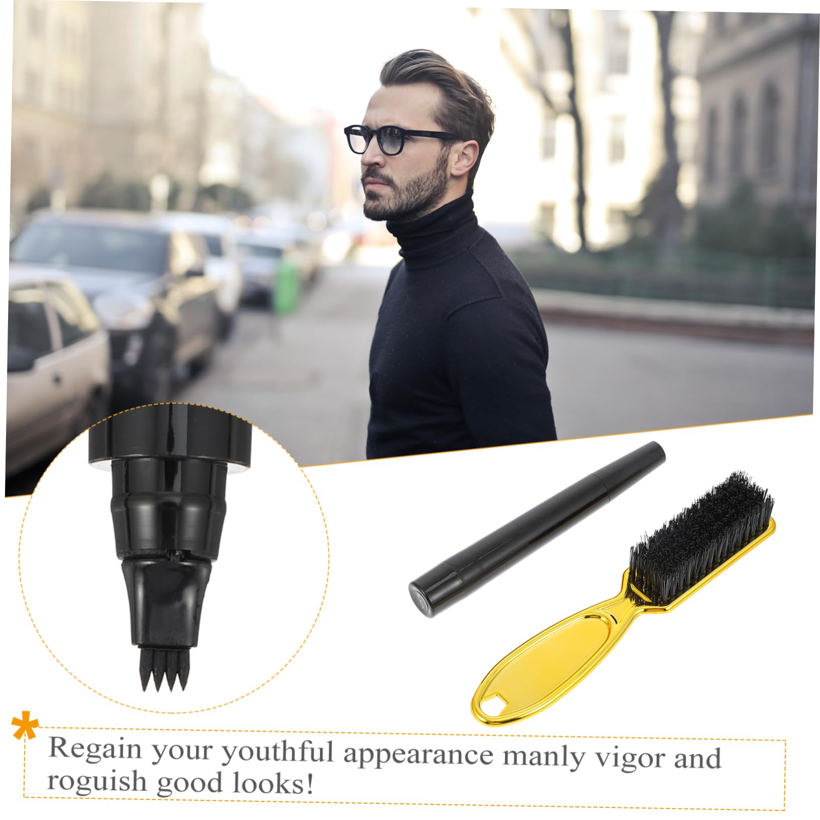 PACKOVE 1 Set Beard Filling Pen Fork Tip Color Brush Durable Grooming Tools for Men for Shaping Contouring Facial Hair Easy Application for Natural Look
