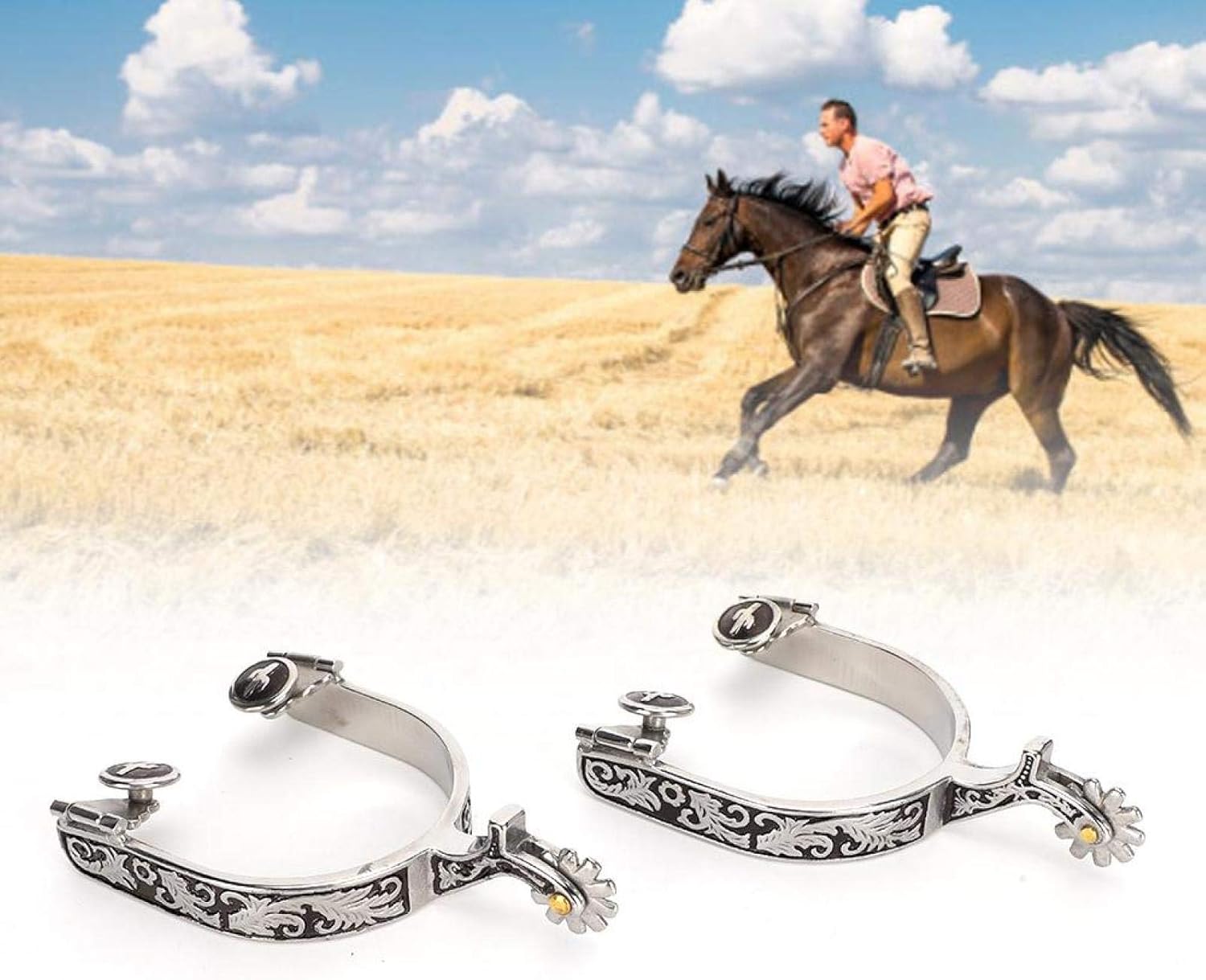 West Cowboy Spurs Spurs for Cowboy Boots Spurs Cowboy Spurs for Men for Cowboy Boots Stainless Steel Boot Spurs Horse Boot Spurs 3.35x3.15inch Bumper Spurs with Gear for Equestrian Spurs