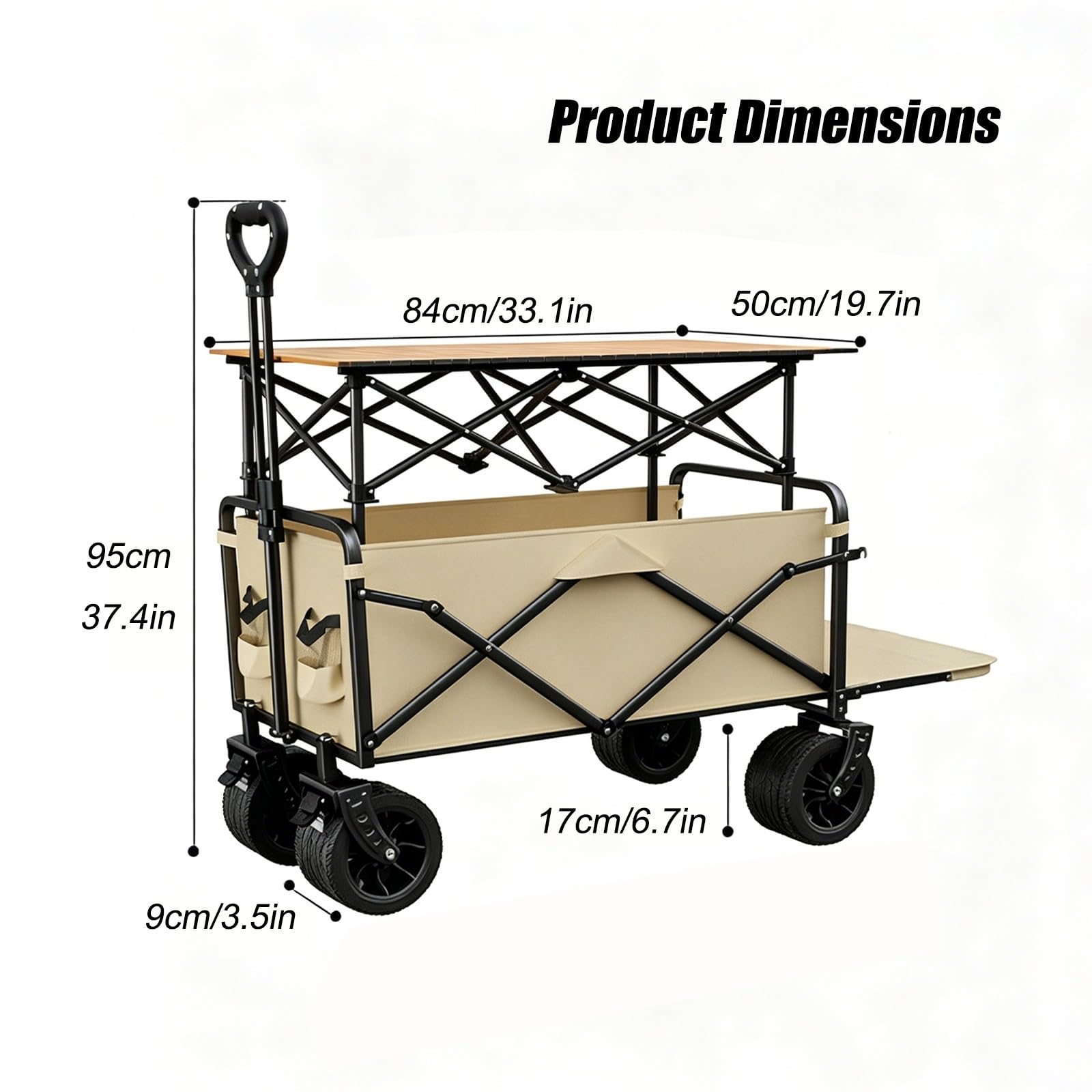 Carrito de Venta Ambulante Plegable, Puesto Portátil para Vendedores de Comida, Ideal para Mercados Callejeros, Ferias y Eventos al Aire Libre(Beige)