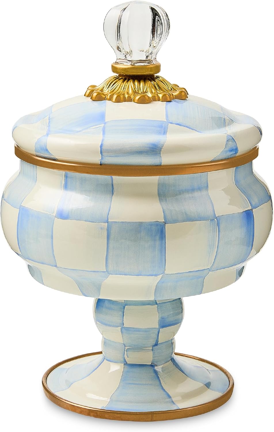 MACKENZIE-CHILDS Enamel Curiosity Pot, Decorative Container for Home Decor, Pink-and-White Rosy Check