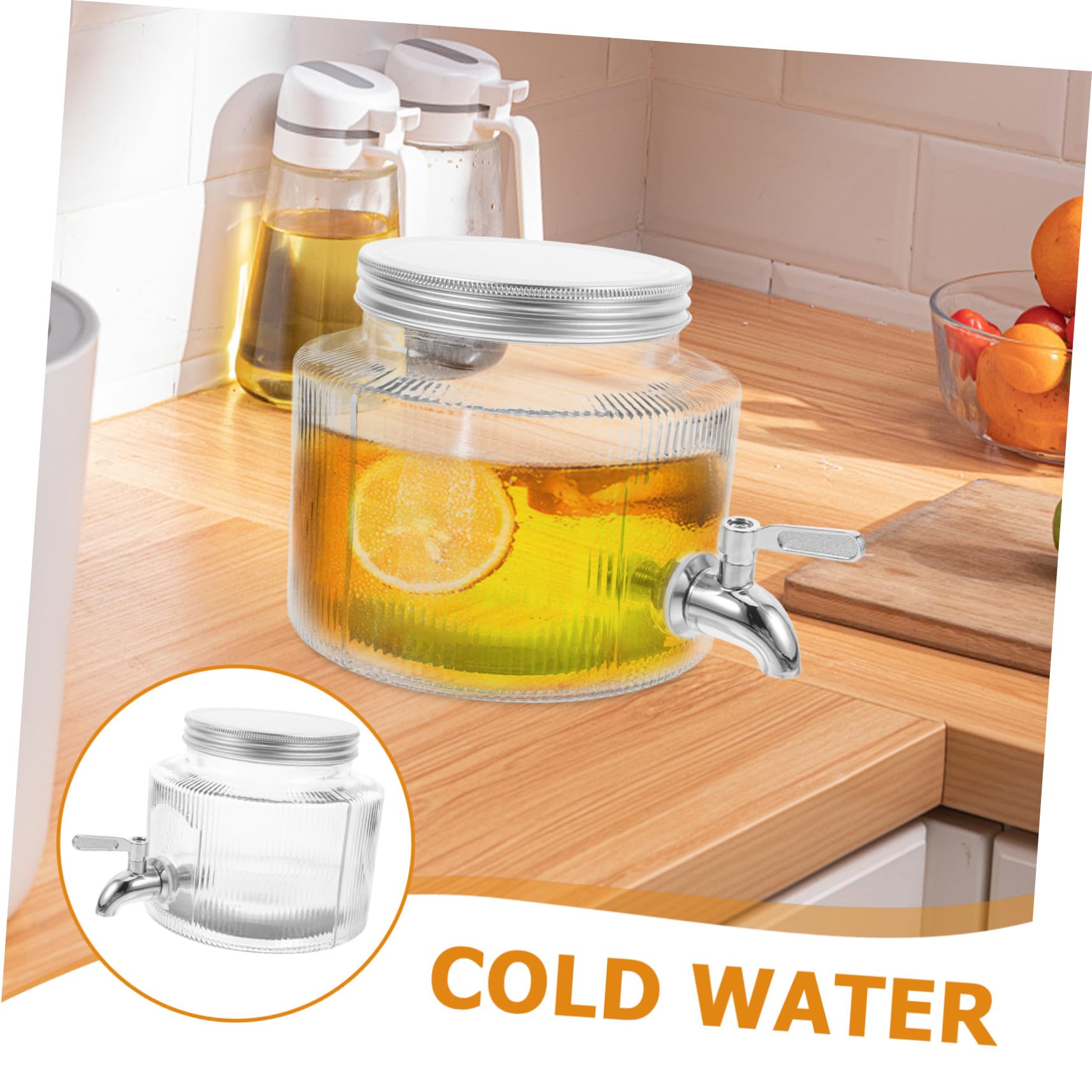 Jarra de Vidrio Grifo para Nevera, Dispensador Multiusos de 3 Litros para Agua, Vino y Bebidas Frías, Diseño Minimalista para Reuniones y Uso en Casa