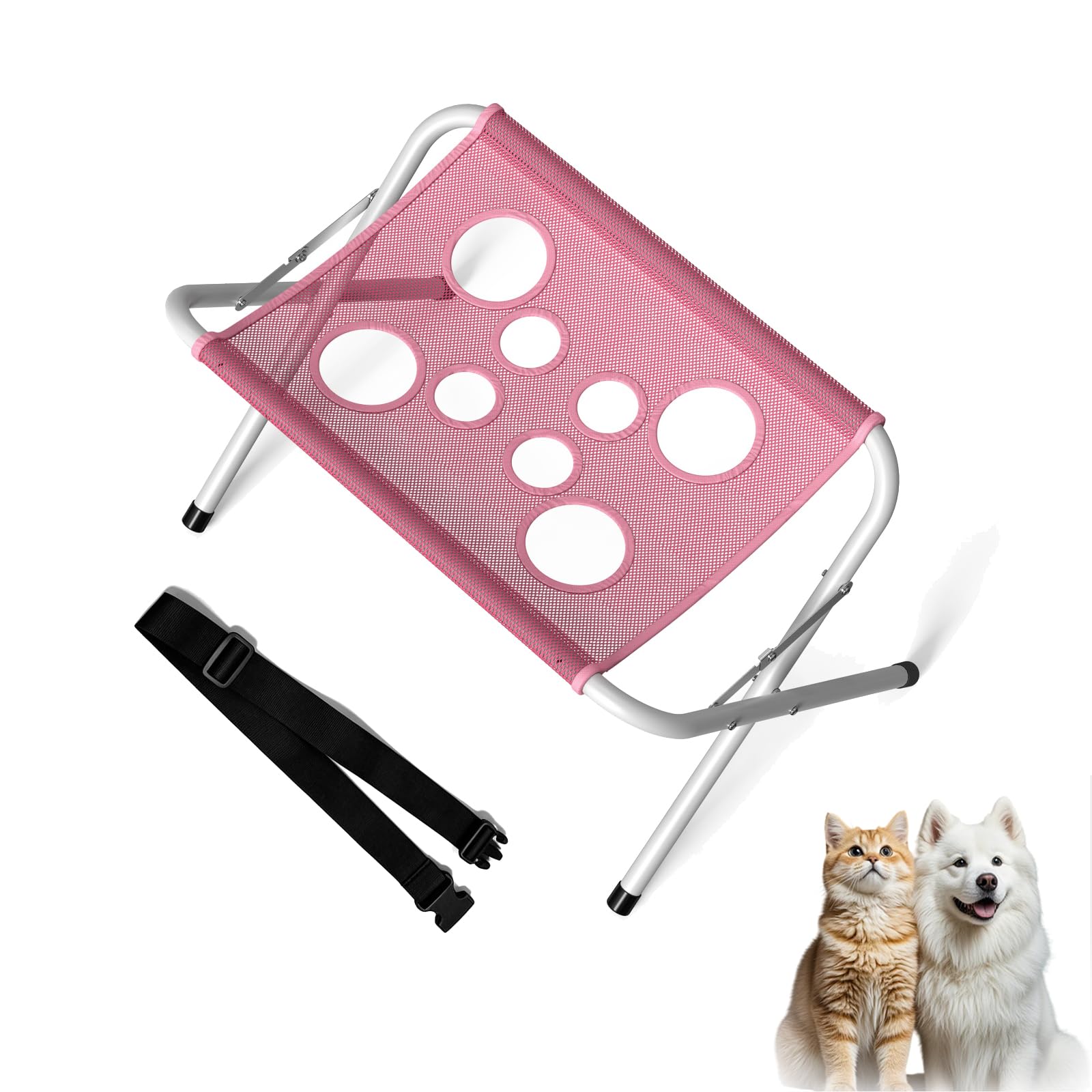 2-in-1 Foldable Pet Grooming Bed, Foldable Pet Bathing Stand, Bath Hammock for Dogs, With Surface and Strap, For Washing Maintenance Travel Grooming (Pink)