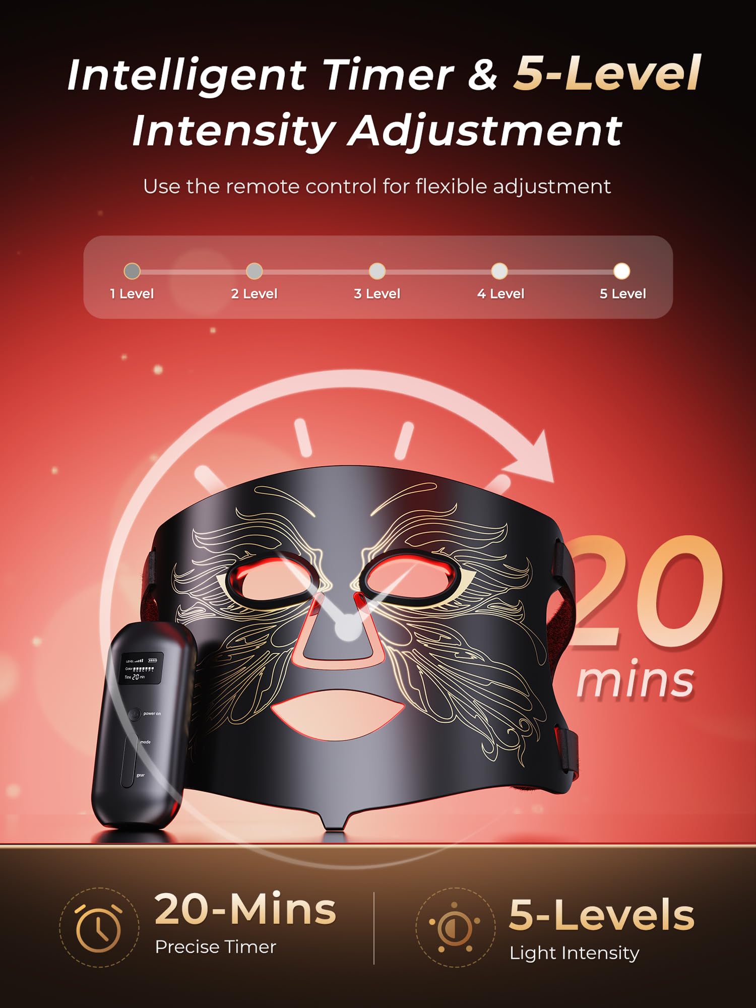 7-in-1 Red Light Therapy for Face & Neck, Skin-Friendly Silicone Red Light Therapy Mask with 324 LEDs, 5 Brightness Levels & 20 Mins Timer, Led Face Mask Light Therapy for Home & Travel