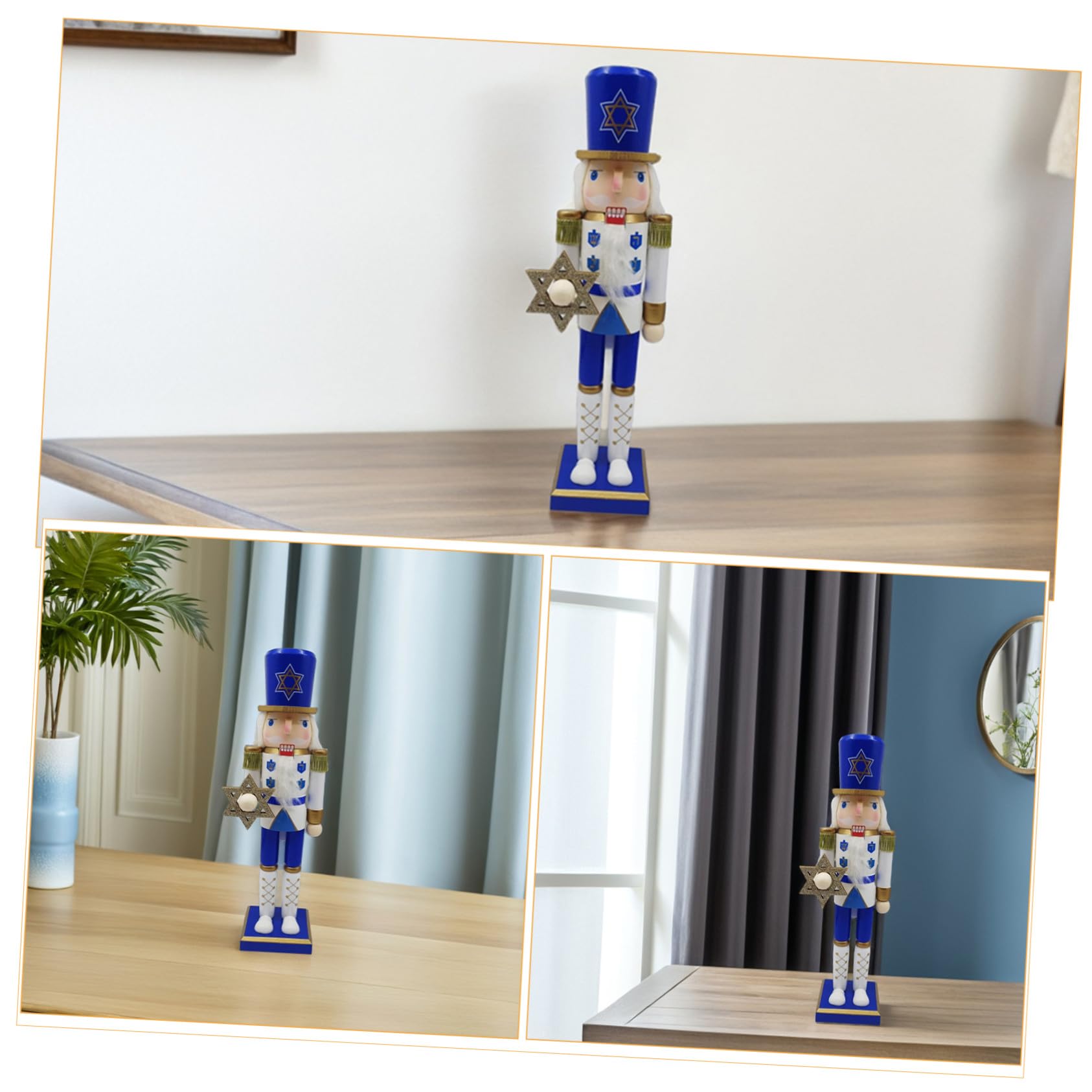 Cabilock Cascanueces de Hanukkah Figura de Soldado Madera Estrella de David Decoración de Mesa Adorno Festivo Judío para Fiesta y Hogar