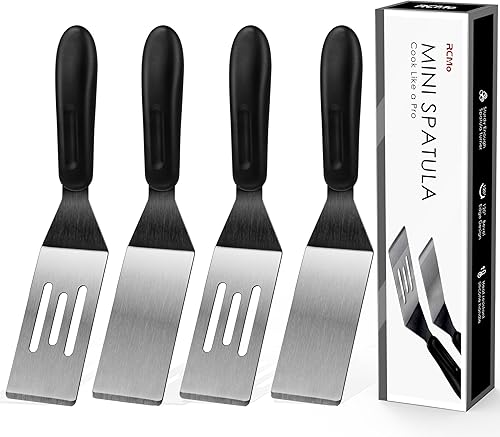 Espátula pequeña profesional mini espátula para servir, juego de 4 espátulas de metal de acero inoxidable, cortador y volteador de servir para