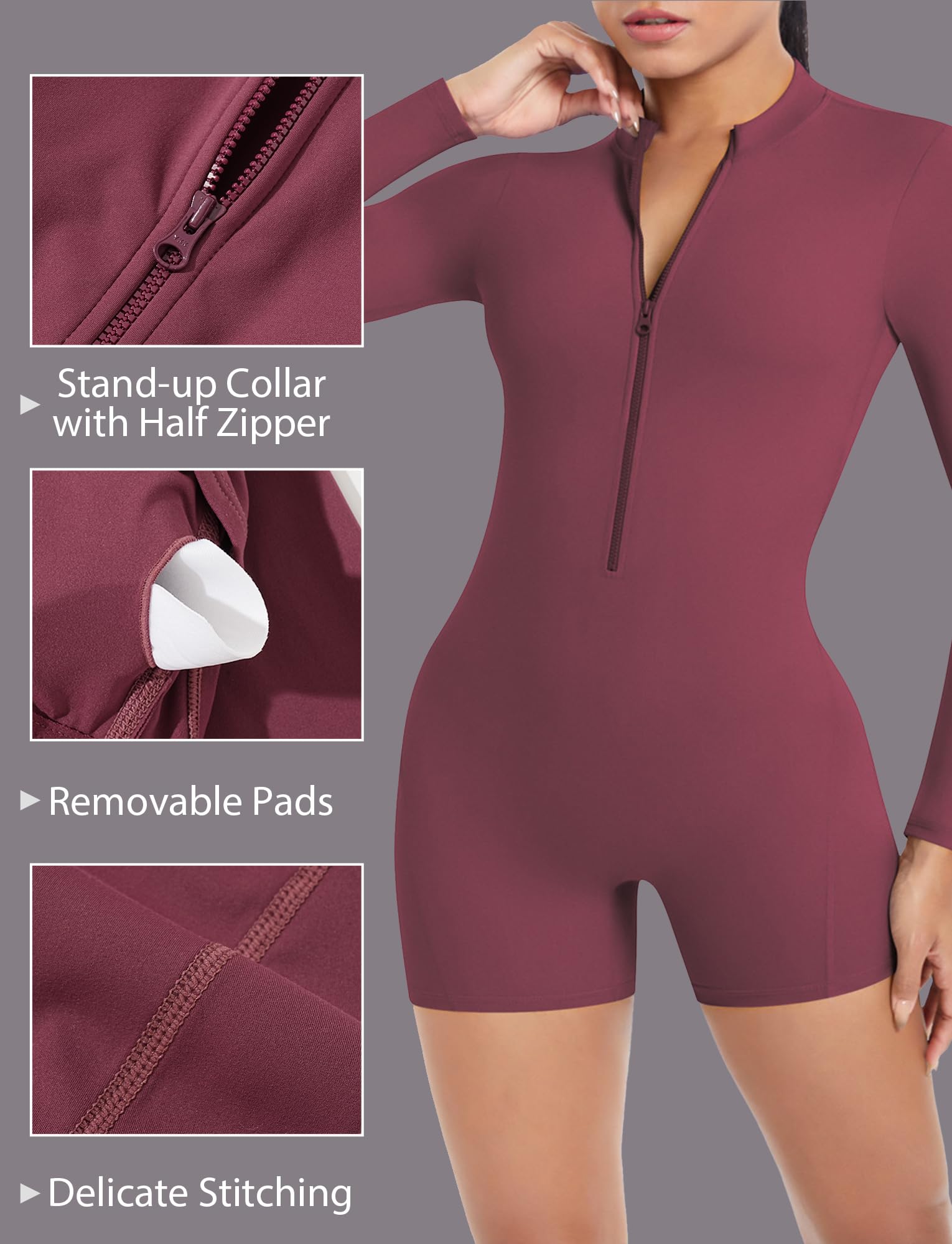 Scrunch - Mono de deporte para mujer, con espalda descubierta, para yoga, manga larga, con cremallera, mono para gimnasio