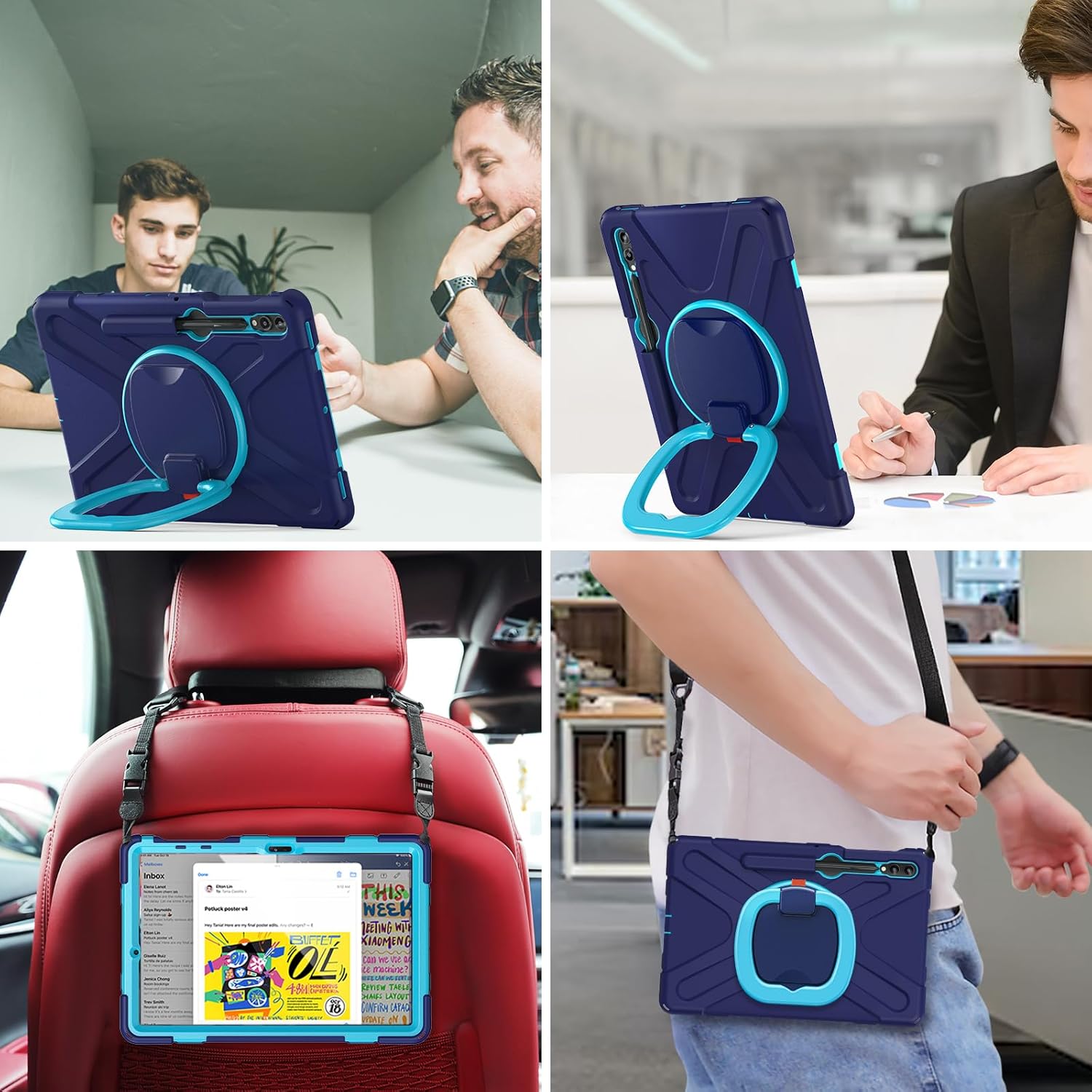 BATYUE Case for Samsung Galaxy Tab S10+ /S9 FE+ /S9+ /S8+ /S7+ /S7 FE 5G 12.4 inch, Shockproof Protective Tablet Case with Shoulder Strap, Kickstand, Navy Blue