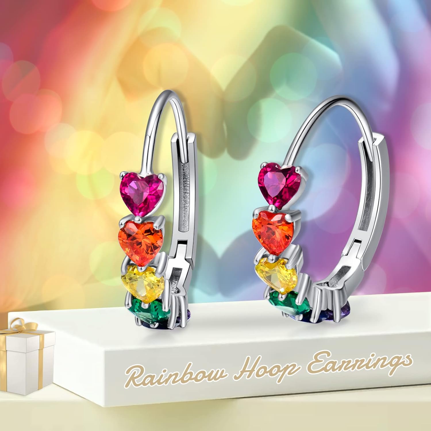 VONALA Rainbow Hoop Earrings 925 Sterling Silver Colorful Huggie Hoop Earrings Jewelry Gift for Women - Image 6