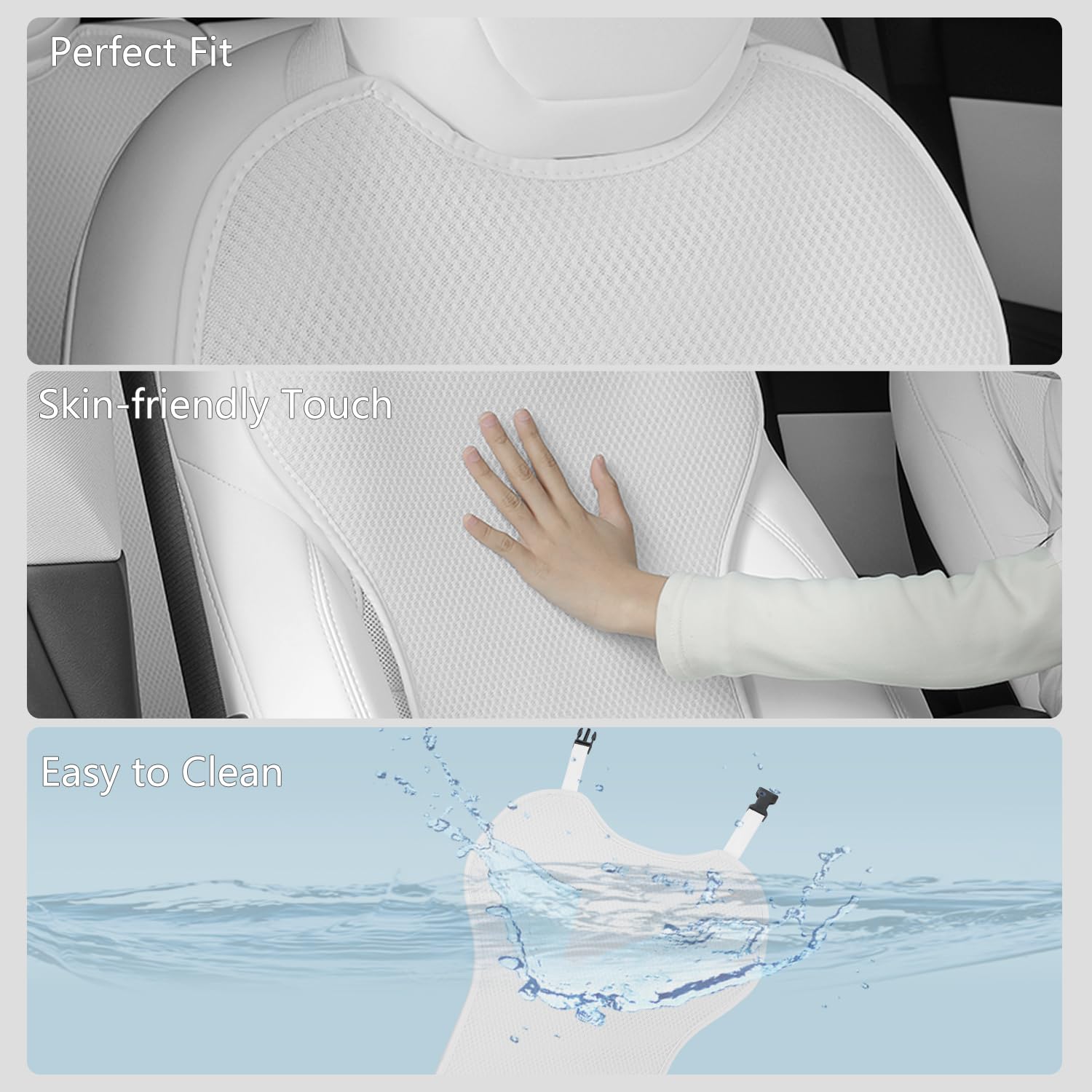 TOPABYTE Housse de Siège Avant pour Tesla Model 3/Y/X/S 2017-2026 Coussin de Siège – Protège Les Sièges de Votre Tesla – Protection Inférieure de Siège de Voiture - Blanc