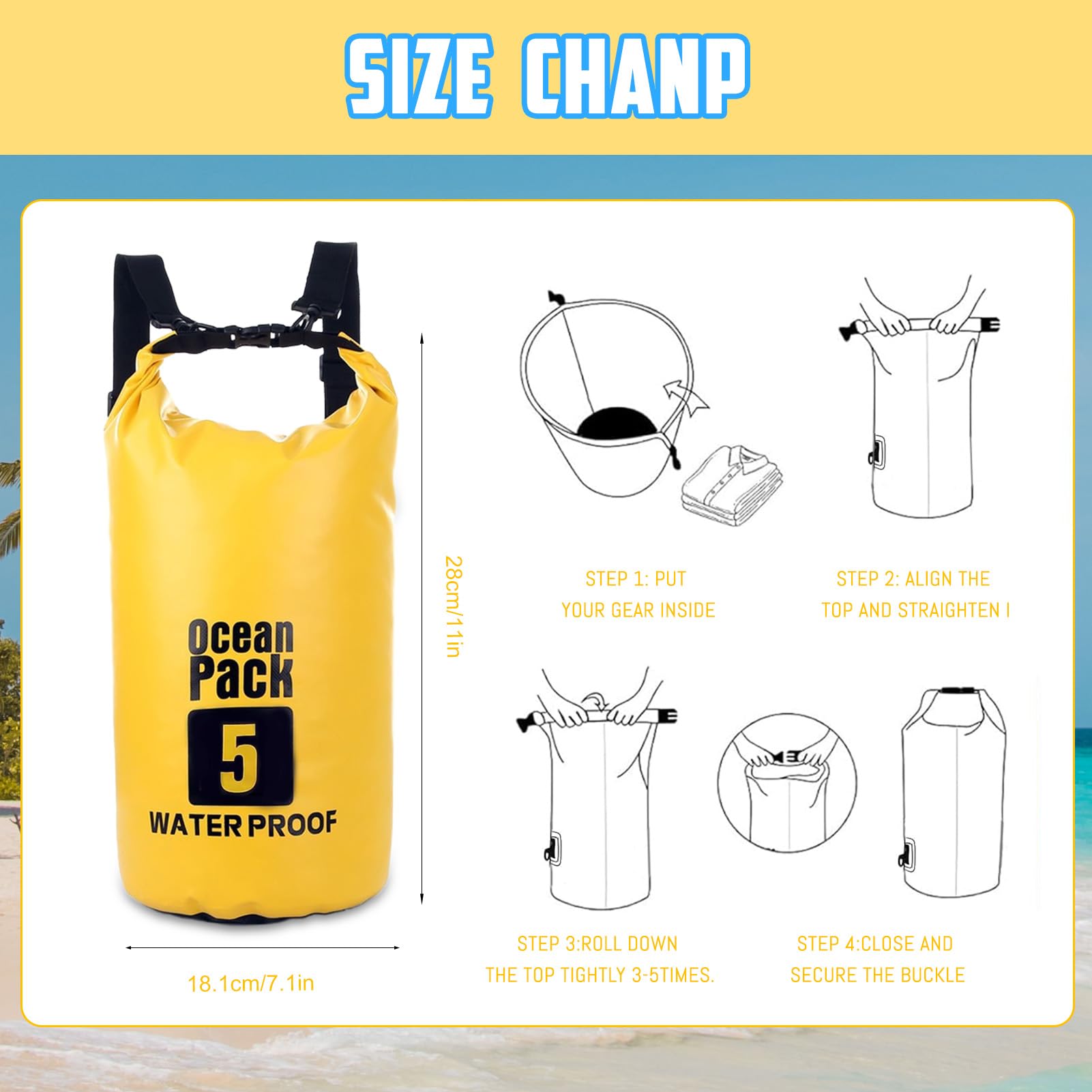 5L Dry Bag, Sacco Impermeabil, Sacco Impermeabile con Tracolla Regolabile, Include Custodia Impermeabile per Cellulare, Ideale per Barca, Pesca, Rafting, Nuoto
