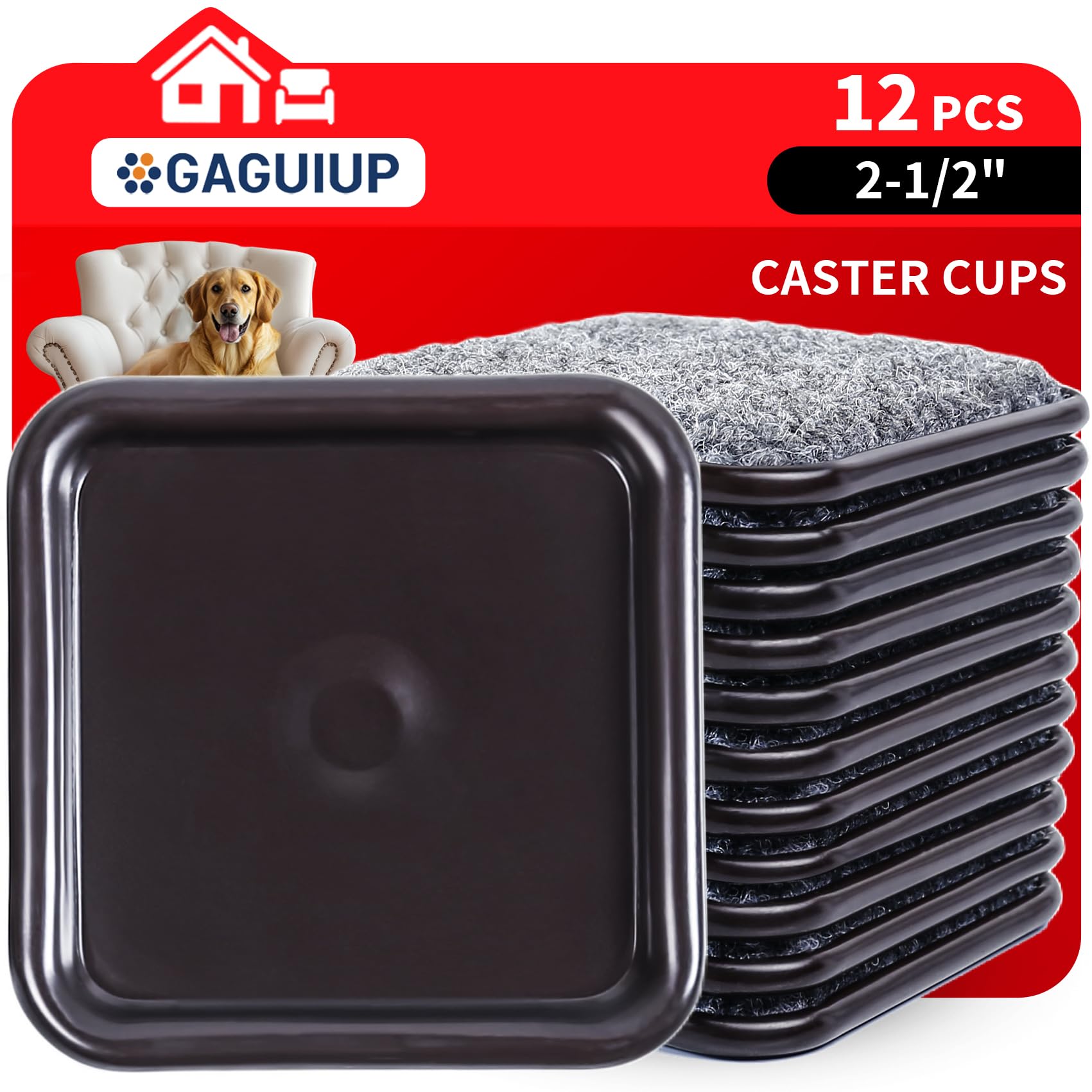 Photo 1 of 2 1/2" Square Carpet Bottom Furniture Caster Cups, Reusable Furniture Sliders for Hardwood Floors, Felt Furniture Pads Coasters to Protect Tile or Laminate Floors from Scratches, Brown/Gray (12 Pack)