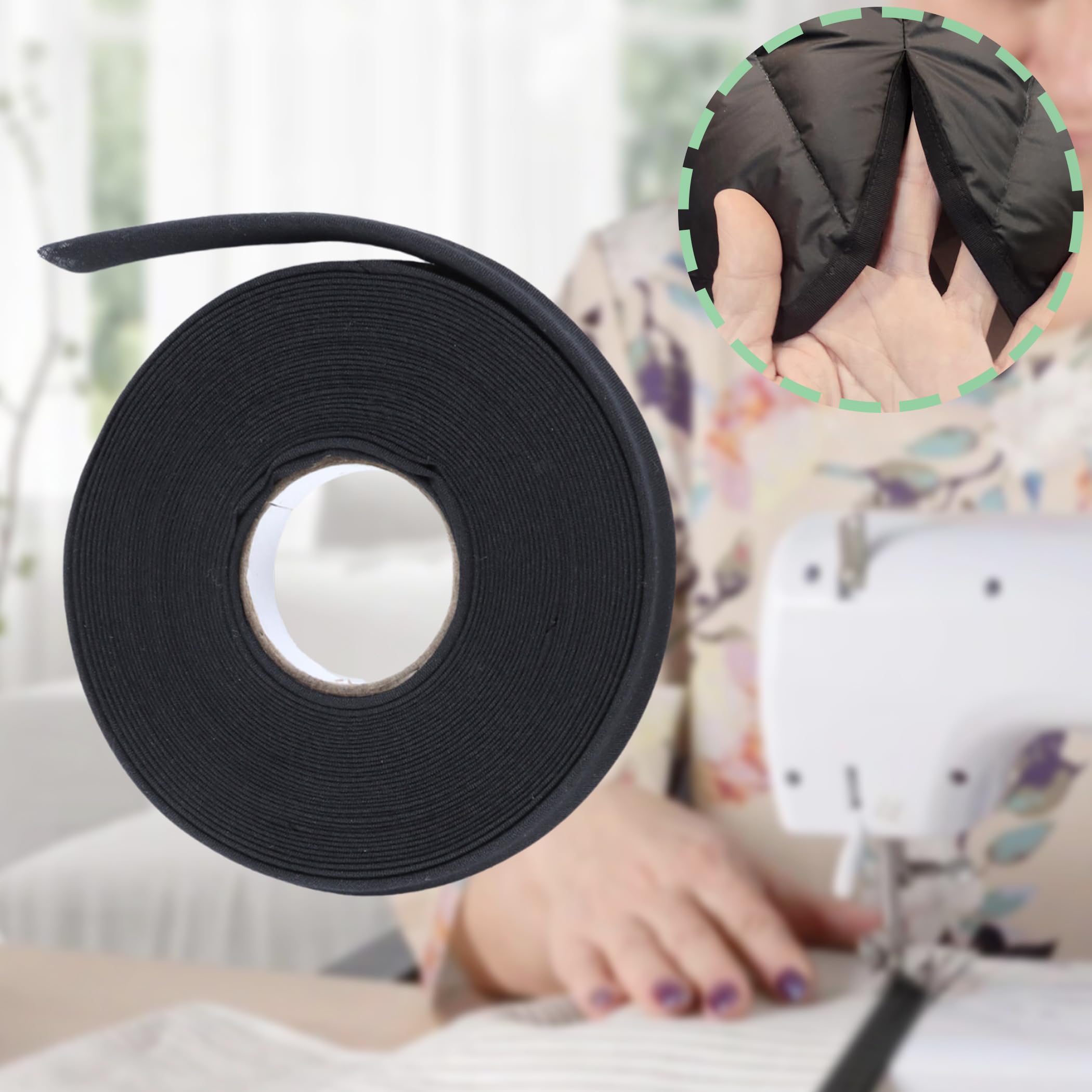 Cinta al bies de doble pliegue de 1/2 pulgada, cinta de encuadernación al bies de 10 yardas, cinta de tela para costura, dobladillo, costura, acolchado (negro)