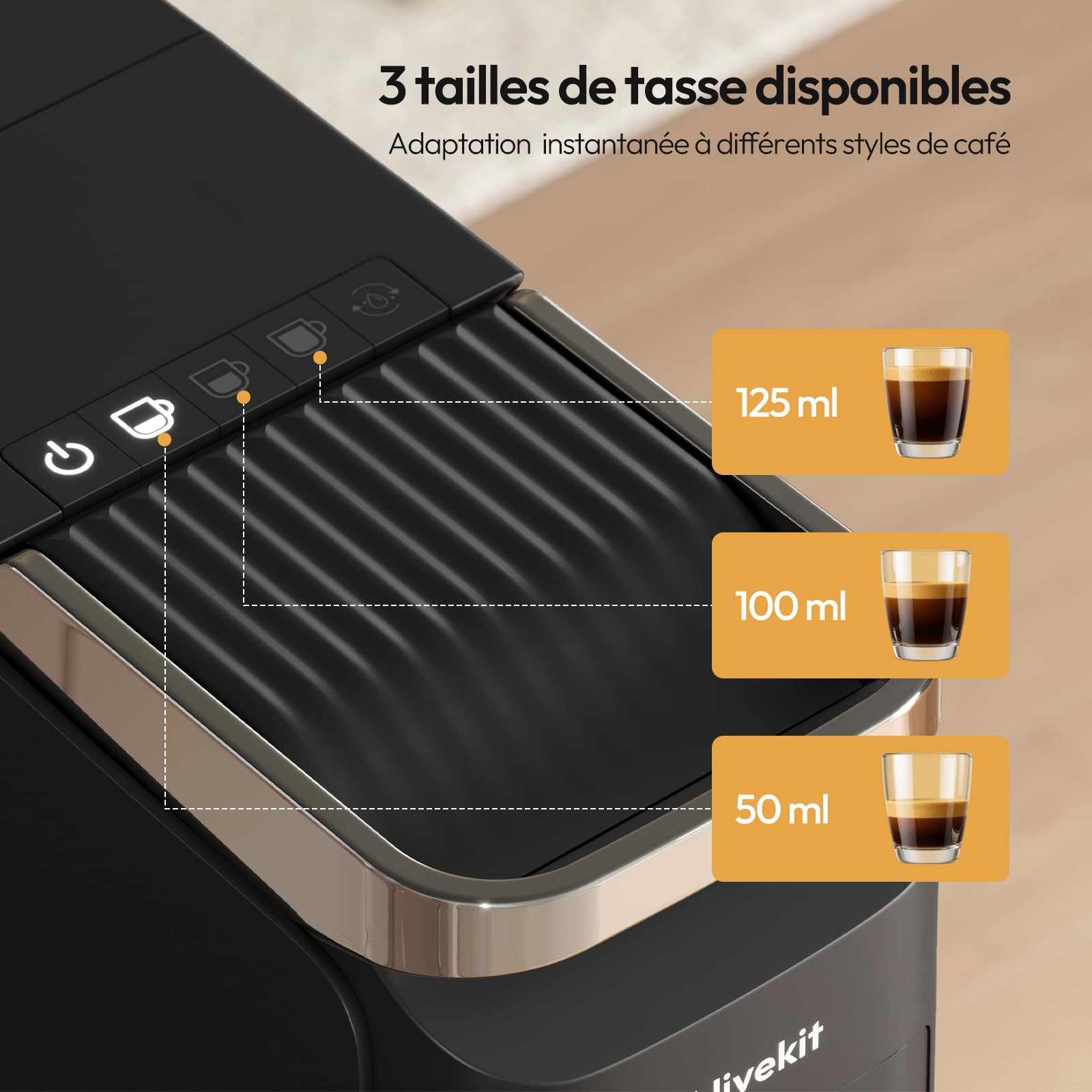LLIVEKIT Machine à Café 3 en 1, 20 Bars, Compatible avec Capsules Nespresso/Dolce Gusto, Cafetière à Café Moulu, Réservoir d'Eau 920 ml, Chauffe en 40 s, Autonettoyant, pour Maison et Bureau