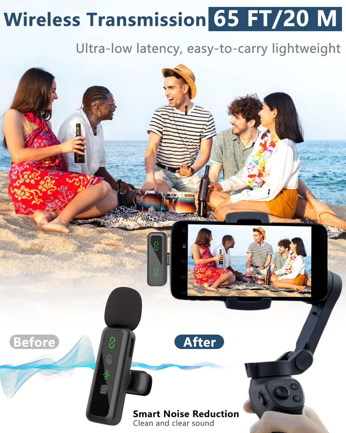 Mini Microphone for iPhone Android iPad PC with Light Display,Wireless Microphones Small Lavalier Mic,No Bluetooth USB Little Clip On Lap Mic,Vlogging Podcast Video Recording Tiny Cordless Phone Mics - Image 4