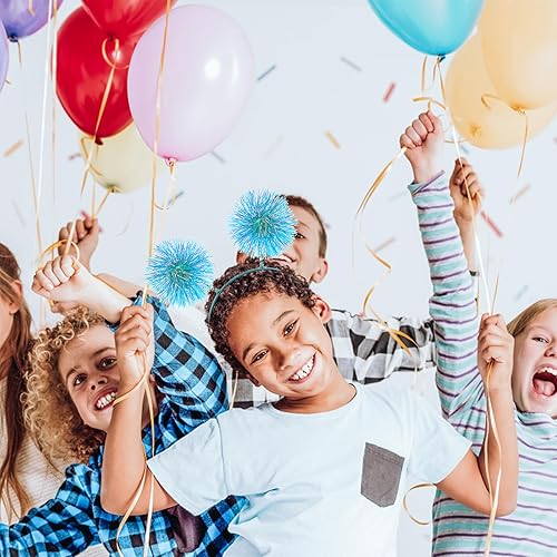 Miniatura 6 de WLLHYF Diadema con tiras de aluminio con pompones, diadema de oropel a la moda, bola esponjosa, lazo para el cabello, accesorios para el cabello