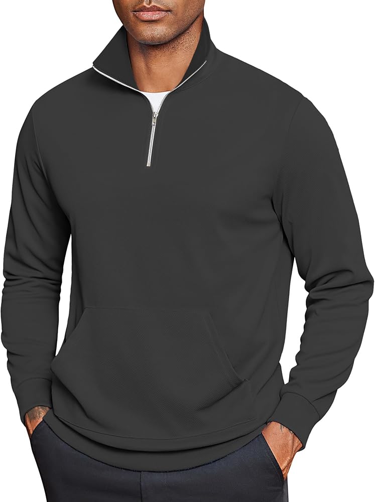 COOFANDY Men Quarter Zip Sweatshirt Long Sleeve Casual Polo