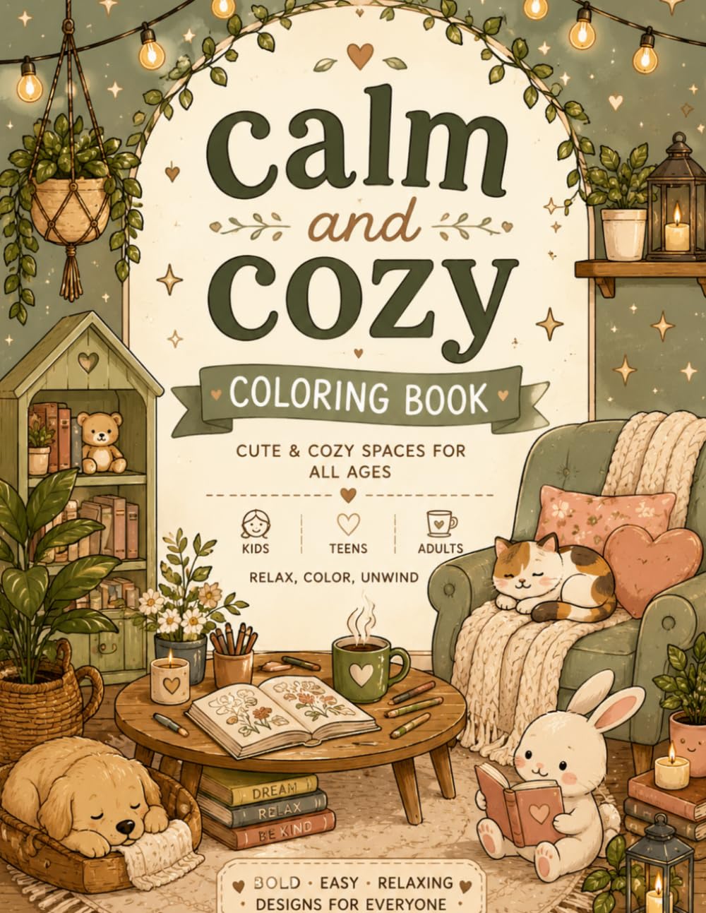Calm and cozy coloring book: Cute and Relaxing Cozy Spaces to Color