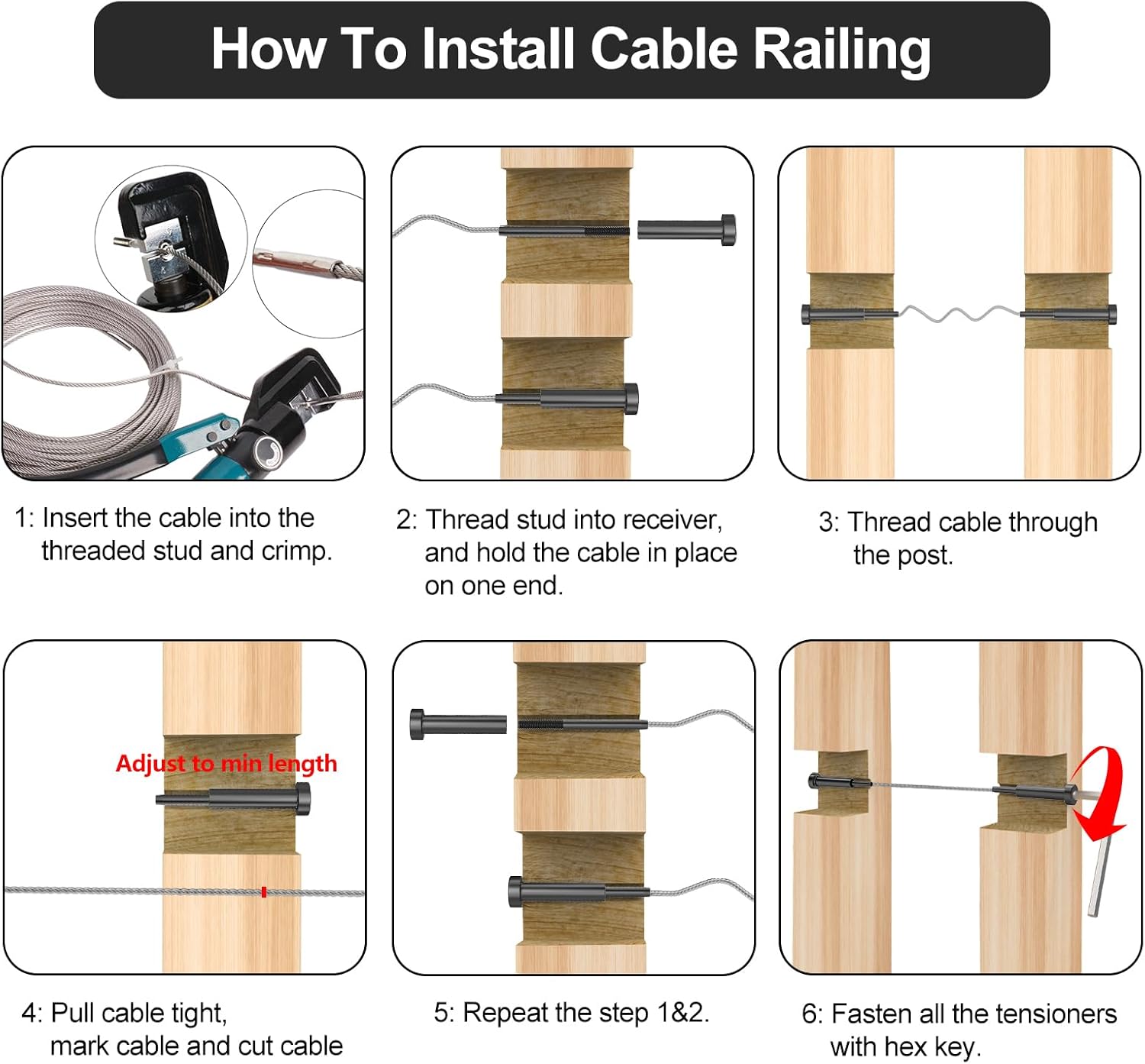 BLIKA 40 Pack 3/16" Black Invisible Cable Railing Kits, Black Stainless Steel Invisible Receiver and Swage Stud End, 3/16" Cable Railing Hardware for 2"x2", 4"x4" Wood/Metal Posts