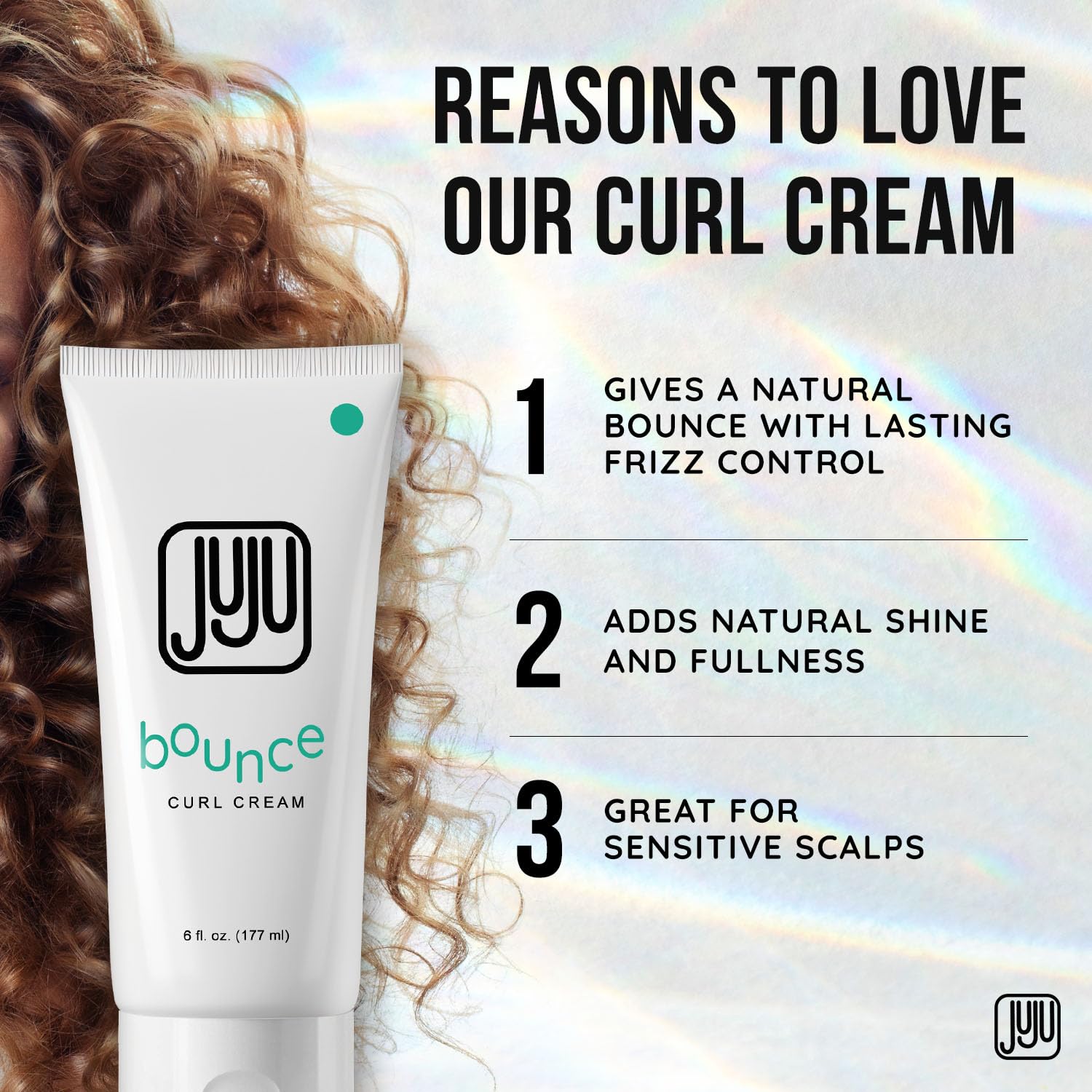 Juju Bounce Curl Cream for Curly Hair 6 Fl Oz (New and Improved Formula) - Soft Hold Curly Hair Styling Products, Curl Defining Cream & Enhancer, Fragrance-Free Formula for Wavy & Medium Curls