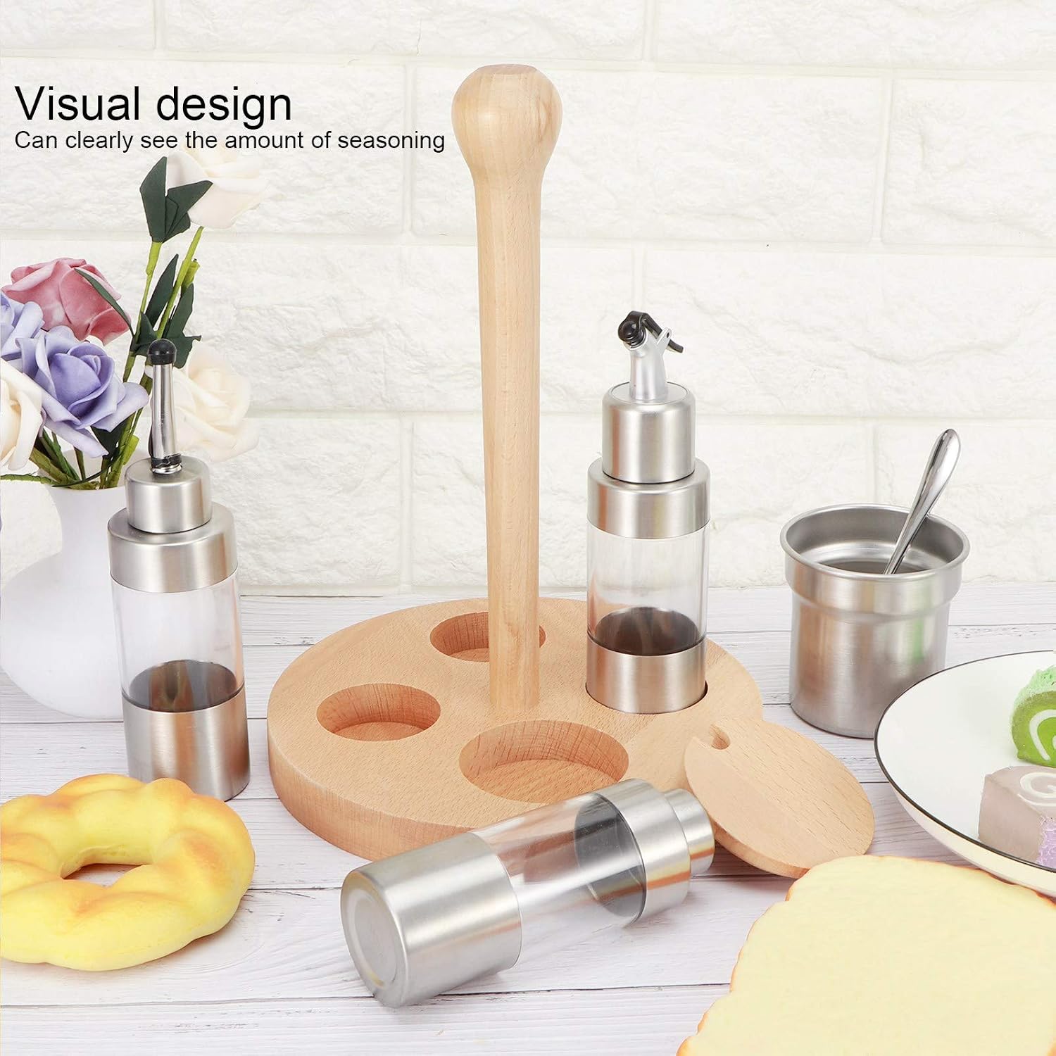 Seasoning Containers, Spice Box, Cruet Condiment Spice Pepper Jar Box, Seasoning Storage Container Pot Rack Set, Spice Containers Kitchen Cooking Tool(Round)