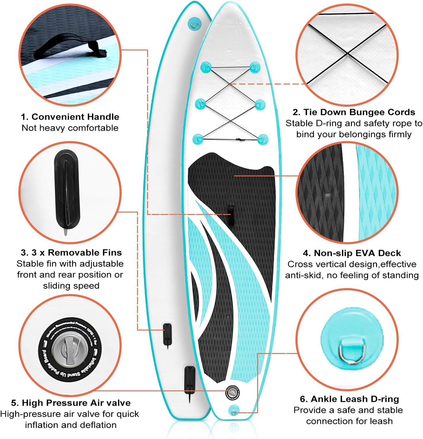 Inflatable Stand Up Paddle Board 10‘x30‘‘, Ultra-Light SUP Board with Backpack, Pump, Paddle, Coil Leash, 3 Fins, Repair Kit, Stable SUP with Non-Slip EVA Deck for Adults & Youth
