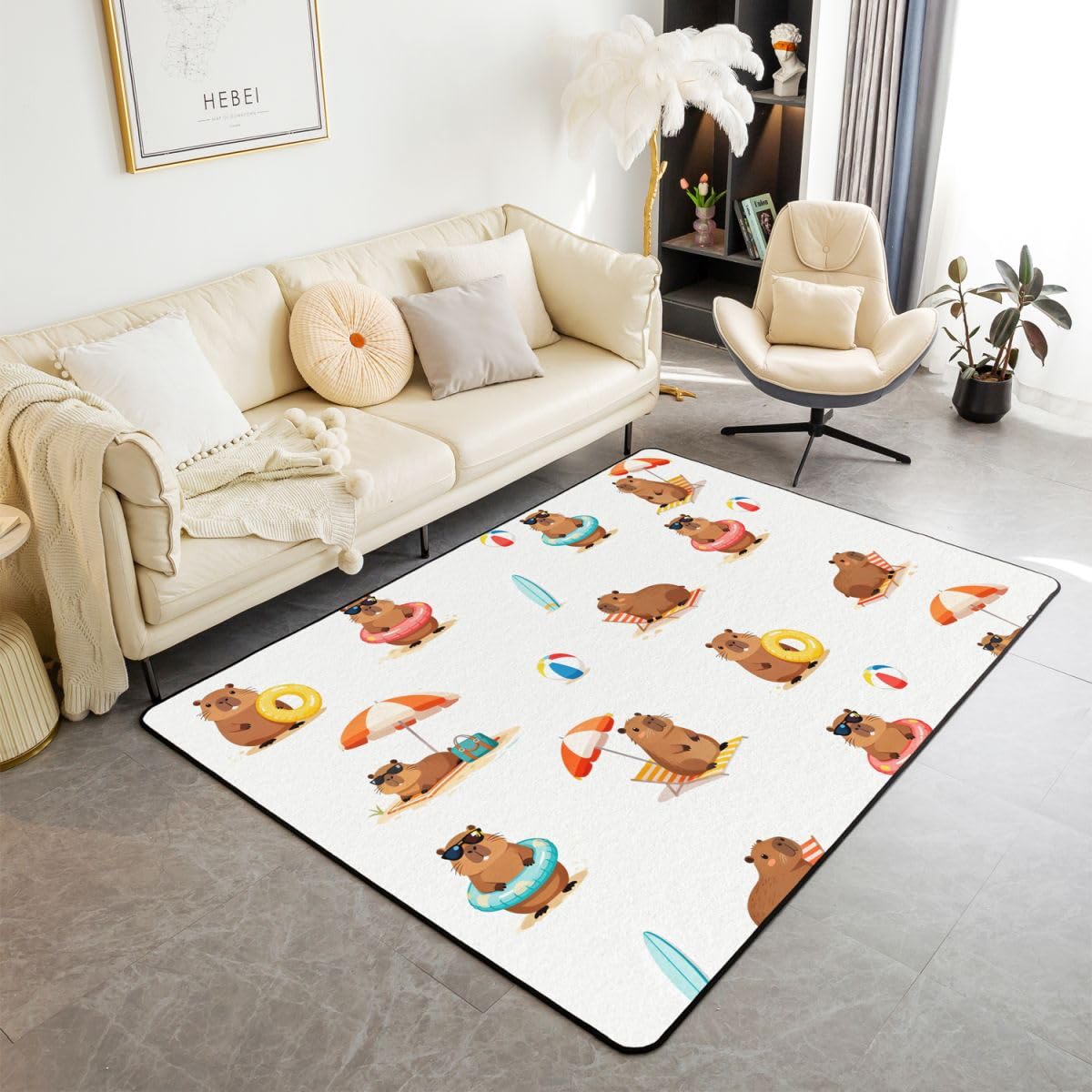 Homewish Dywaniki z motywem kapibary z kreskówek 150 x 200 cm - urocze letnie kapibary dywan do salonu siatkówka deska surfingowa dekoracja nie gubi włosia dywan dla dzieci dziewcząt, kawaii zwierzę