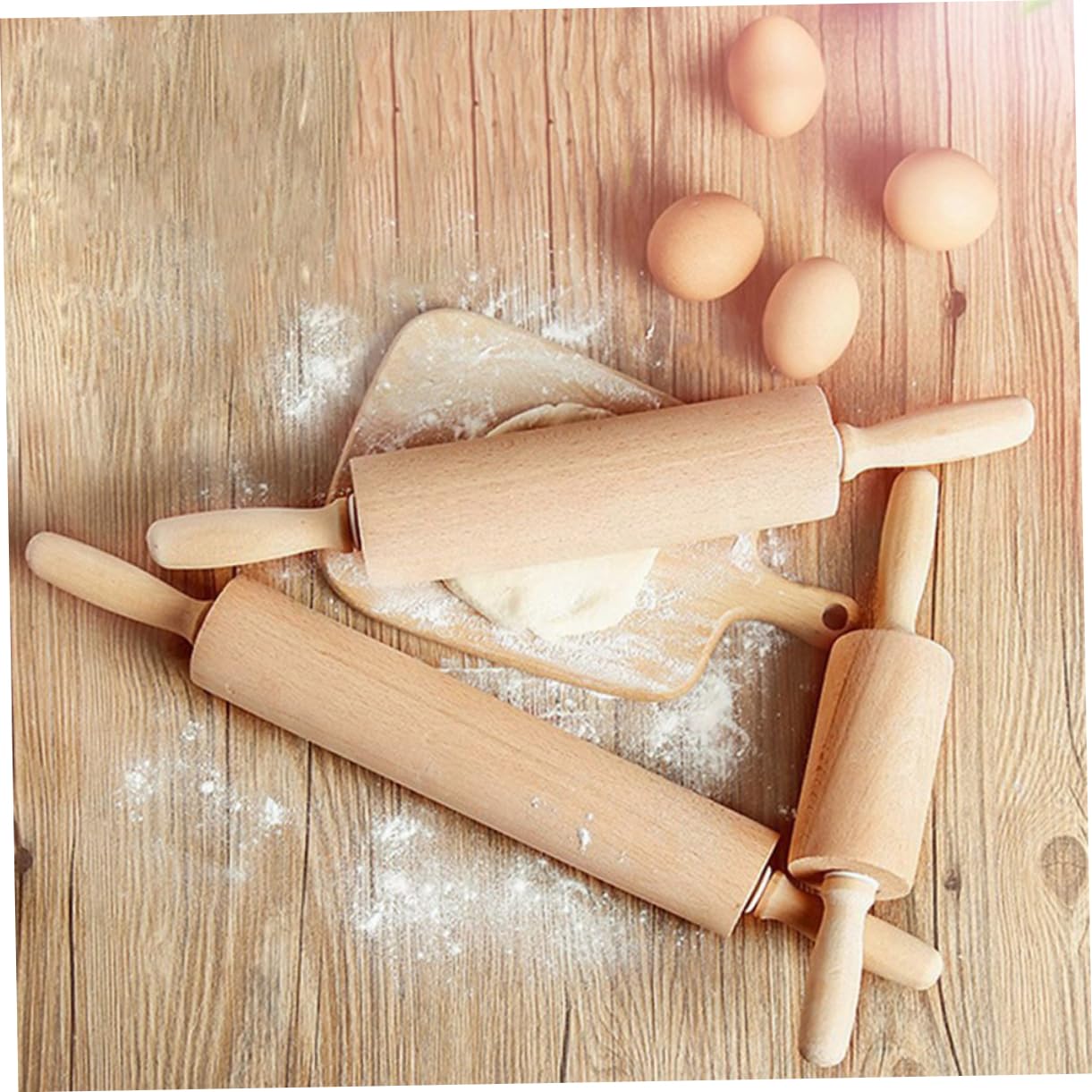 VALICLUD 2 Stück Unbemalte Wachsfreie Teigrolle aus Buchenholz 47x6cm mit Glatter Oberfläche und Einfache Reinigung für Pizza und Gebäck Backen