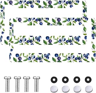 Blue Fruit Blueberry Leaves License Plate Frame for Women Men 2 Pack Car Plate Frames Universal Aluminum License Tag Cover Holder with Screws Car Accessories 12.3"X6.3" Fits Standard Vehicles Size