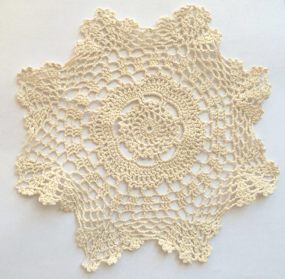 Fennco Styles Handmade Crochet Lace 12-inch Cotton Doilies - 2-Pack (Round, Beige)
