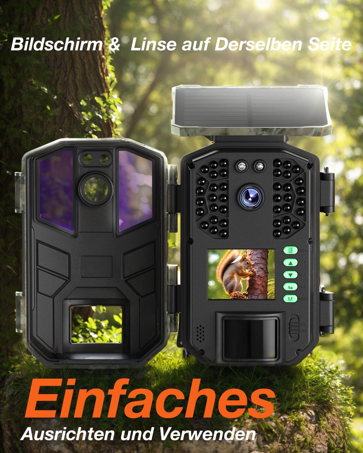 iZEEKER Solar Wildkamera 4K 64MP mit Handyübertragung App, WLAN & Bluetooth Wildtierkamera mit Bewegungsmelder Nachtsicht, Solar Tierkamera mit 5200mAh Akku, IP66, 0.3s Auslösezeit