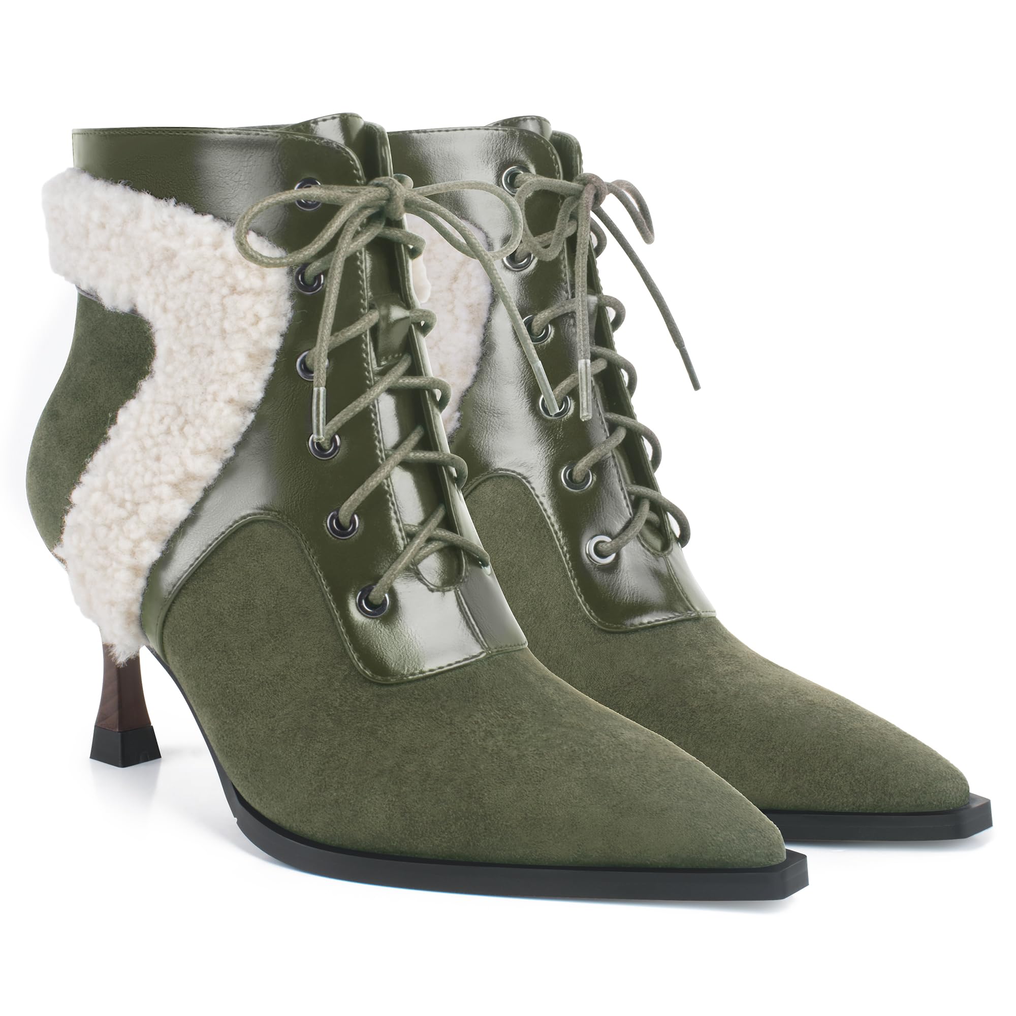 JANSEVEN Suede Ankle Booties for Women Short Boots Fashion Low Cut Pointed Toe Boot with Mid Kitten Heel