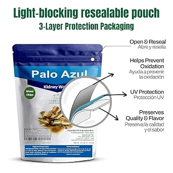 Palo Azul Kidneywood (Eysenhardtia polystachya) Light-blocking resealable pouch preserves natural flavor. Blue stick for Traditional Mexican Herbal tea Infusion 4oz by Gabio Green.