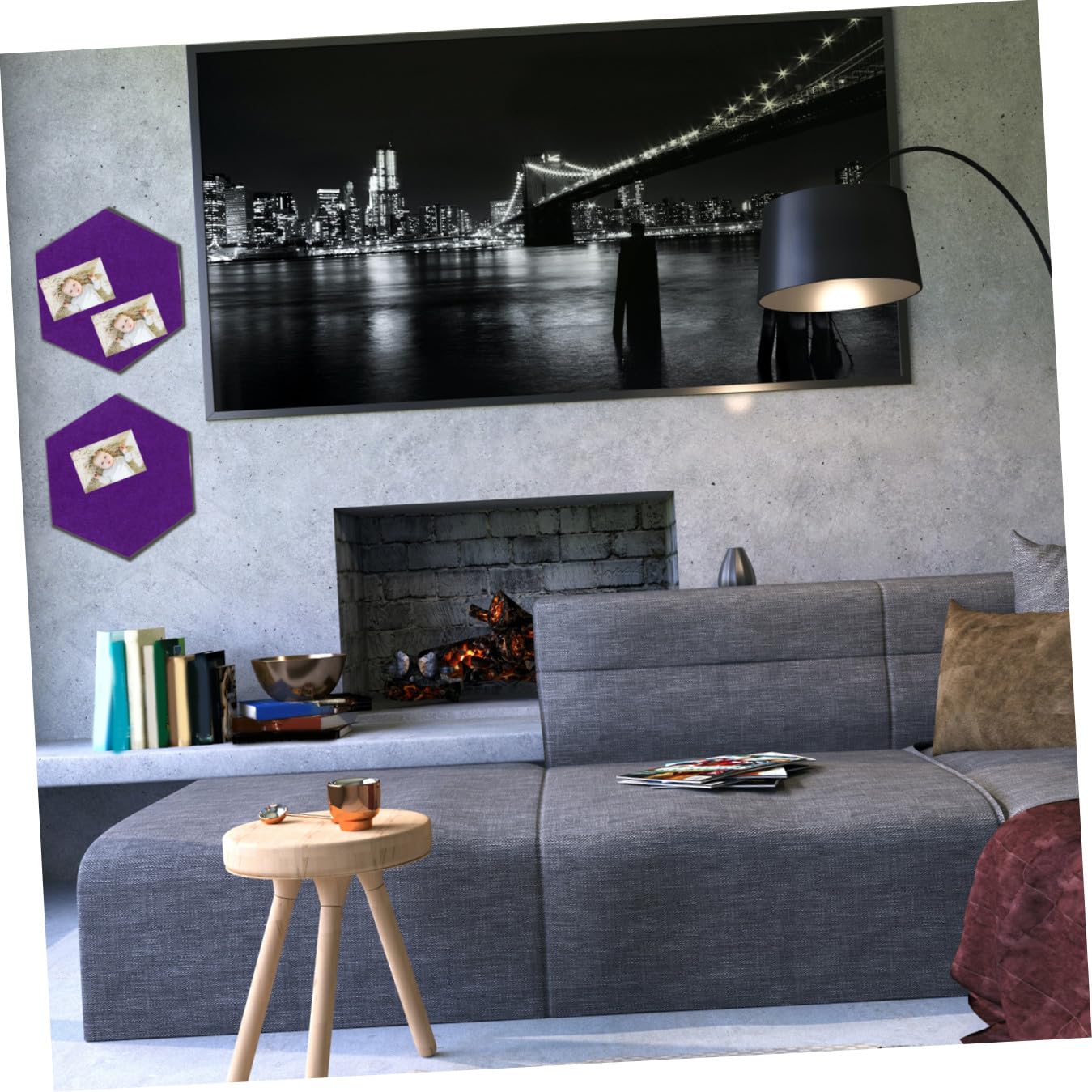Uonlytech 10 Stück Sechseckige Filz Pinnwände Violett für Zuhause mit Fotoanzeige und Selbstklebender Rückseite im Modernen Einfachen Design