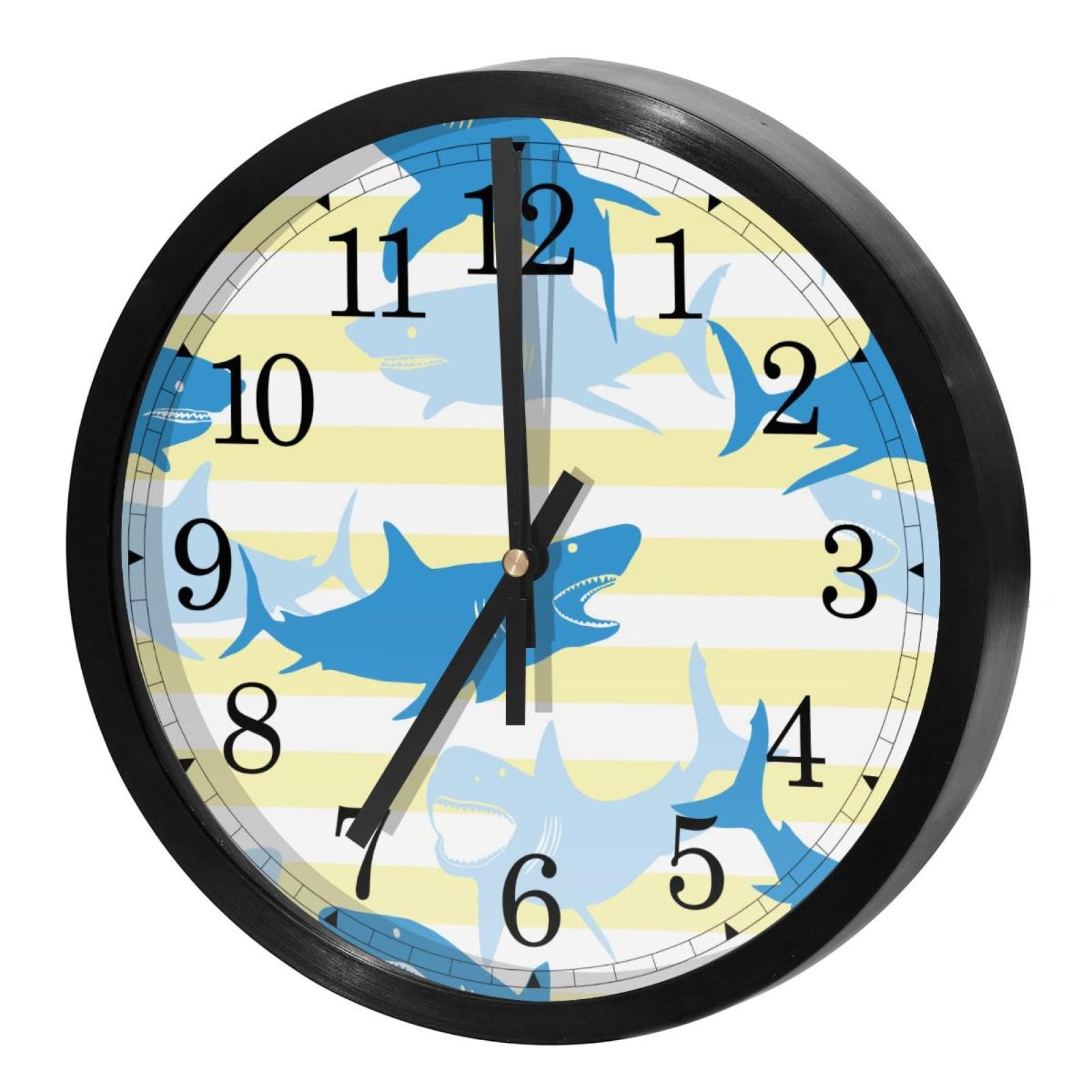Horloge murale silencieuse à quartz motif requin jaune pour enfant