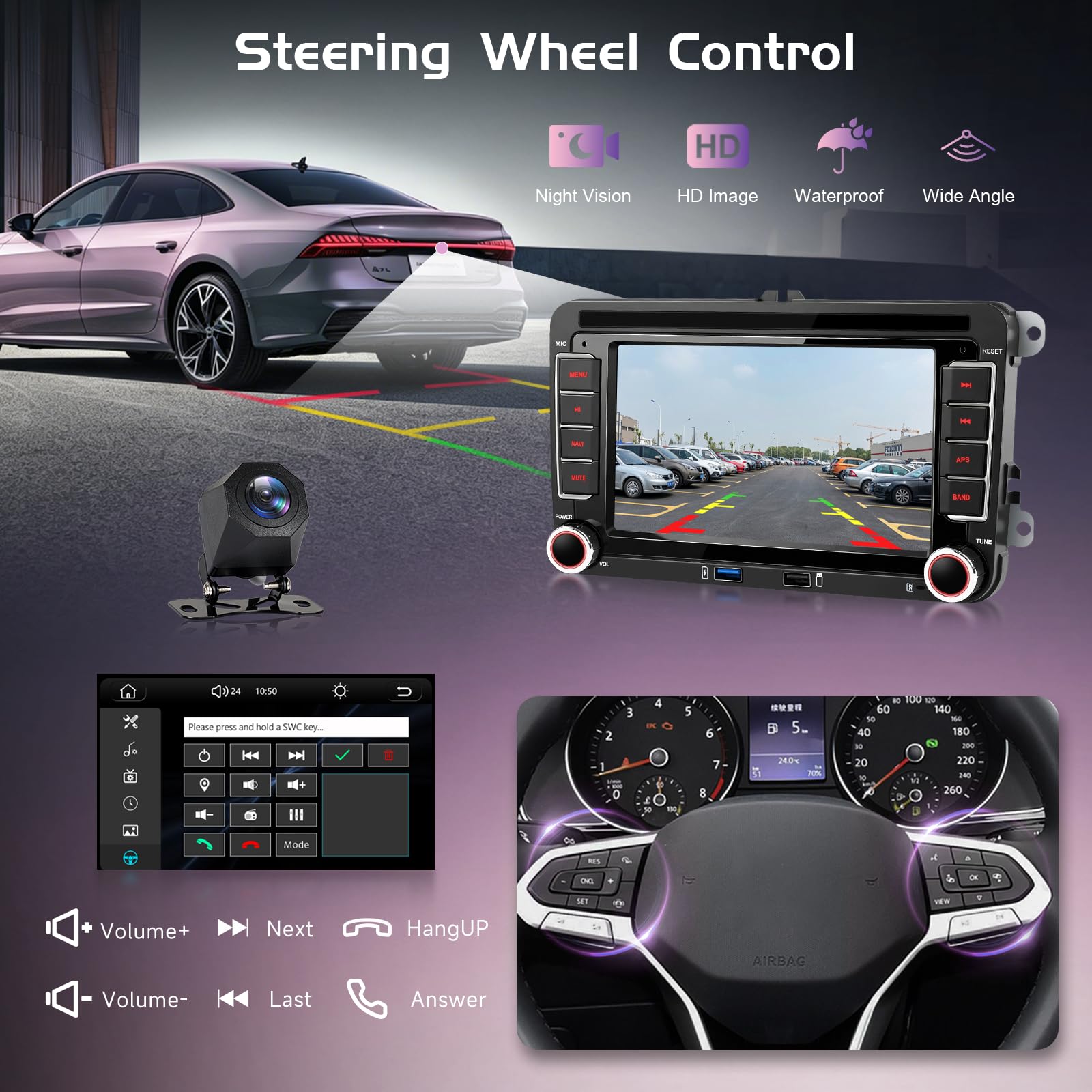 Inefala Radio samochodowe do VW Golf 5 6 Passat B6 B7 Tiguan Škoda Seat León Fabia, radio samochodowe Bluetooth z CarPlay Android Auto Vi-Link, radio samochodowe 2 DIN z ekranem 7" IPS DSP FM EQ SWC