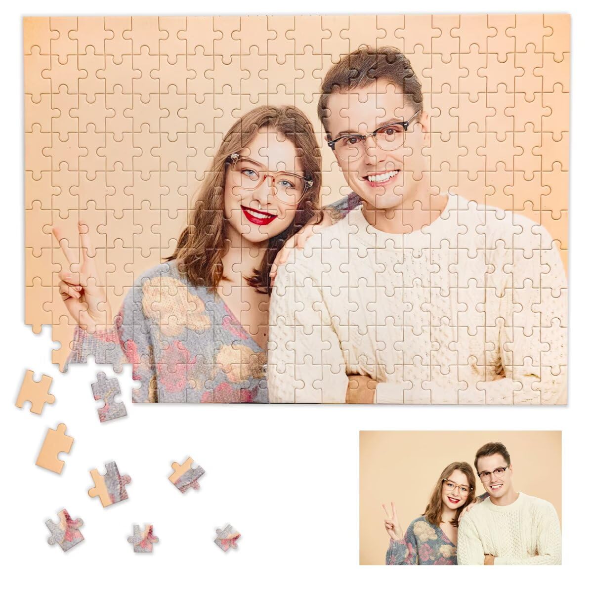 Custom Jigsaw Puzzle 300 Pieces(38x26cm), Personalised Wooden Puzzles with Your Own Photos, Gifts for Dog, Cat, Kids, Family, Wedding, Graduation