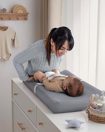 Miniatura 4 de Blissful Diary Funda para cambiador de muselina para niñas y niños, algodón ultrasuave y transpirable, fundas para cambiar pañales de bebé, 2