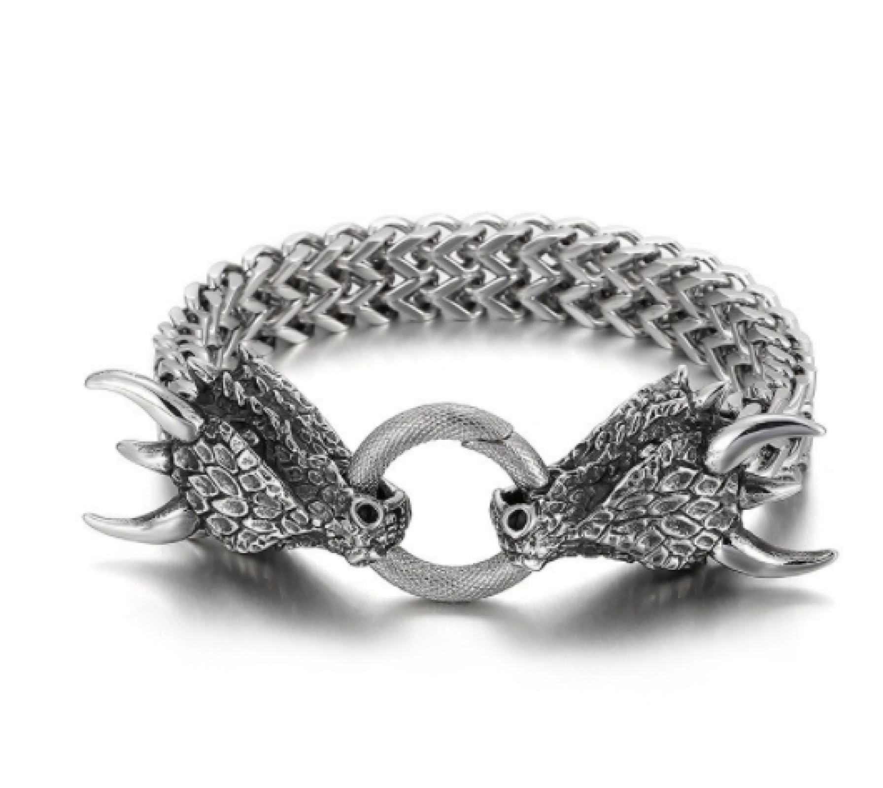 Pulsera Pulseras Hombre Regalo Brazalete Pulsera con Abalorio De Lobo Vikingo De Roca De 21Cm, Cadena De Malla para Hombre, Pulseras Punk para Motorista