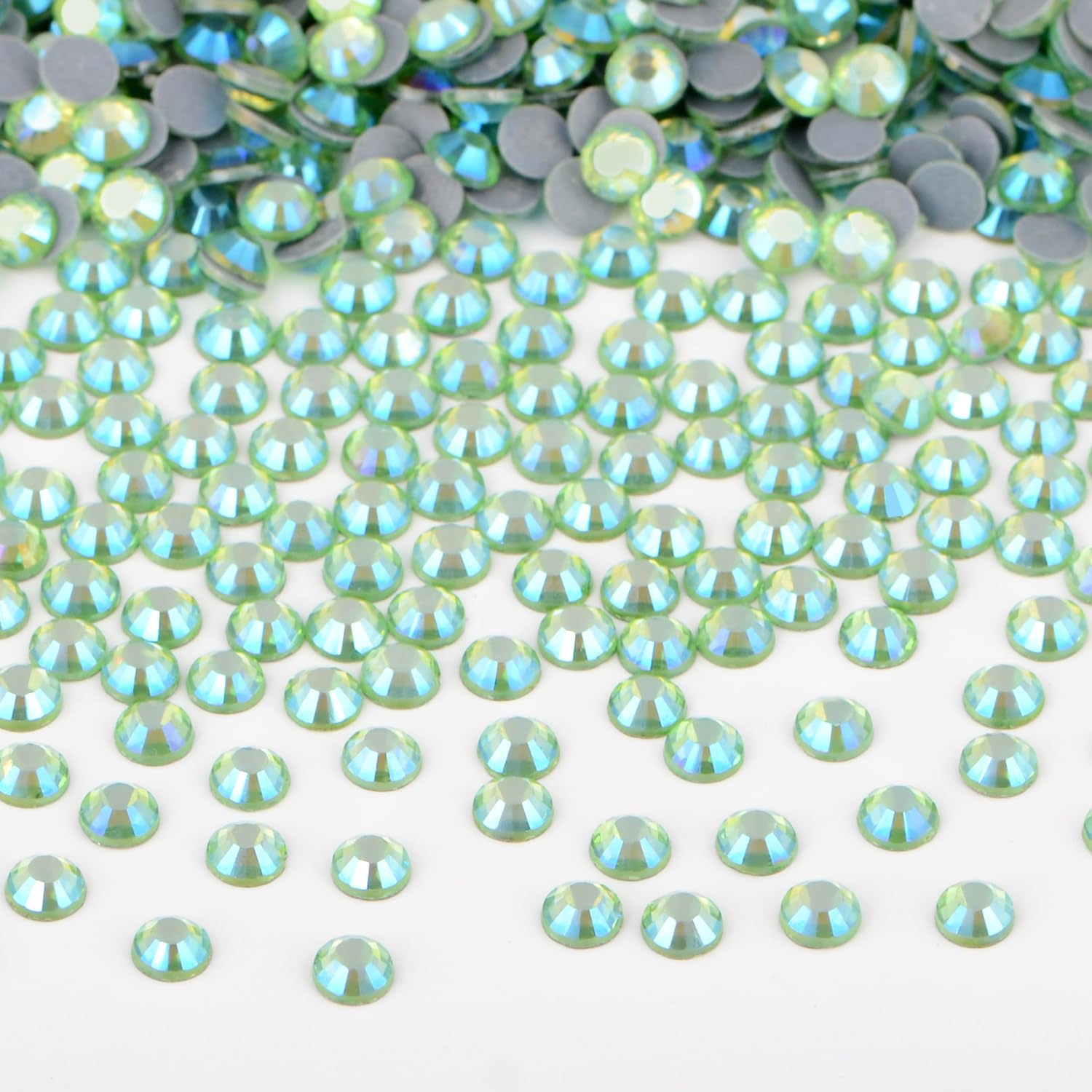 Bymitel Hotfix Crystal Rhinestones Round Gems Iron on DIY Jewelry Making Flat Back for Crafts,Peridot AB, 1.6mm(SS4/2880pcs)