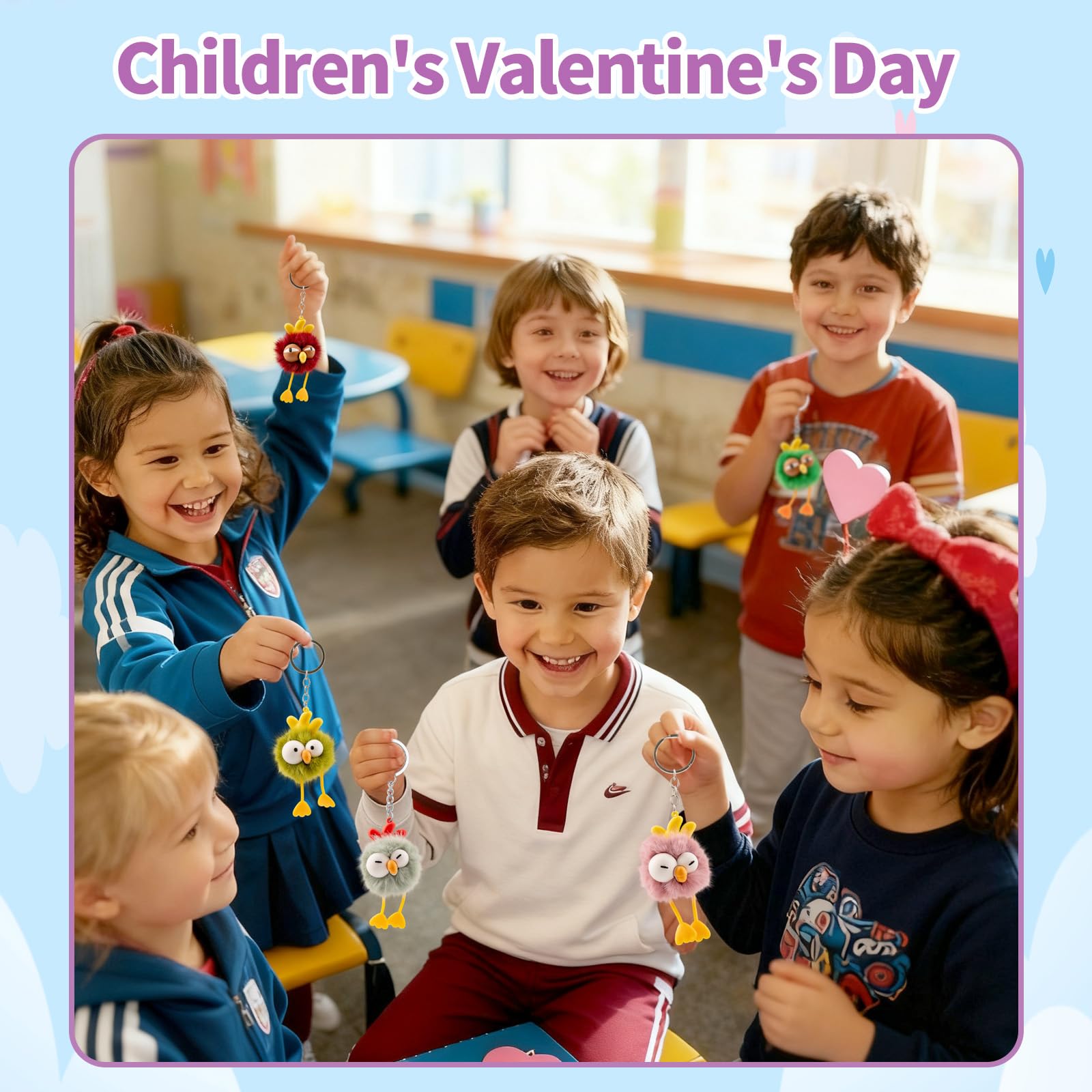 OMyFav 20 portachiavi per feste per bambini, portachiavi carini a forma di gallina, sacchetti regalo di compleanno per bambini, portachiavi in classe (20 pezzi)