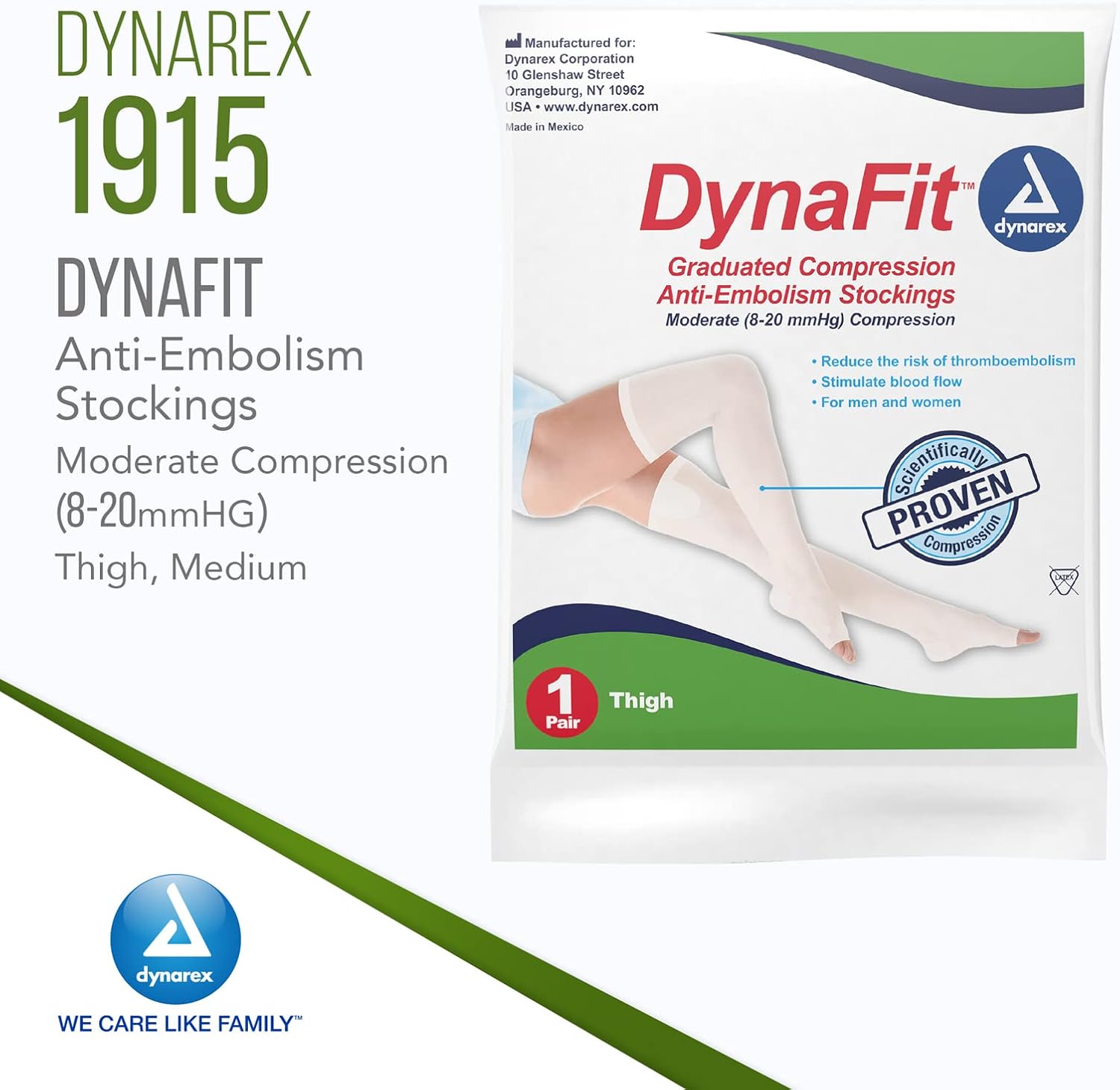 Dynarex DynaFit Compression Stockings Thigh High, 8-20 mmHg, Help Prevent Blood Clots, Relieve Pain & Varicose Veins, White, 1 Pair of Stockings