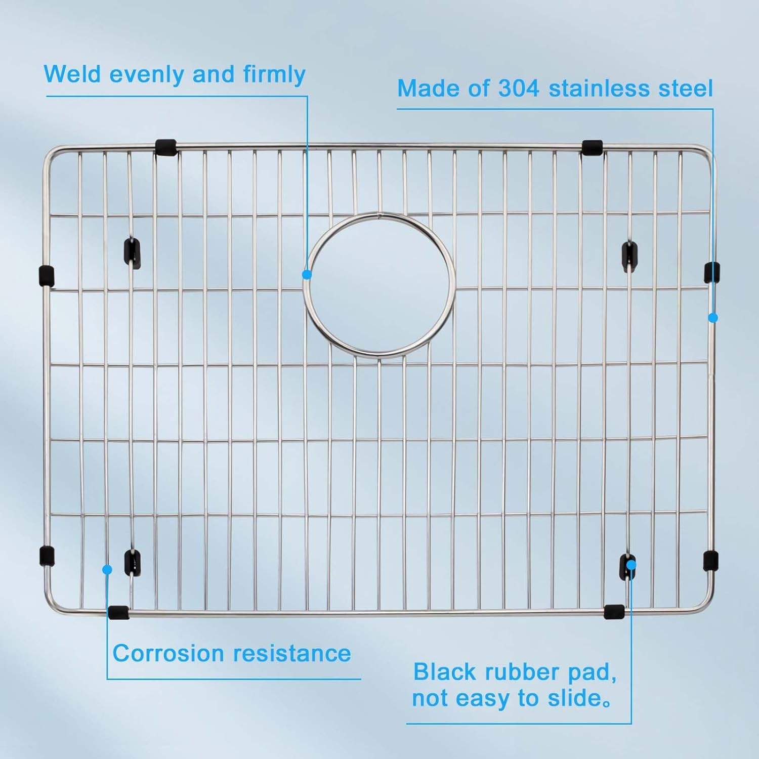 EBG1914 Stainless Steel Sink Grid and Protector, 19 x 14 With Rear Drain for Single Bowl Kitchen Sink Bottom