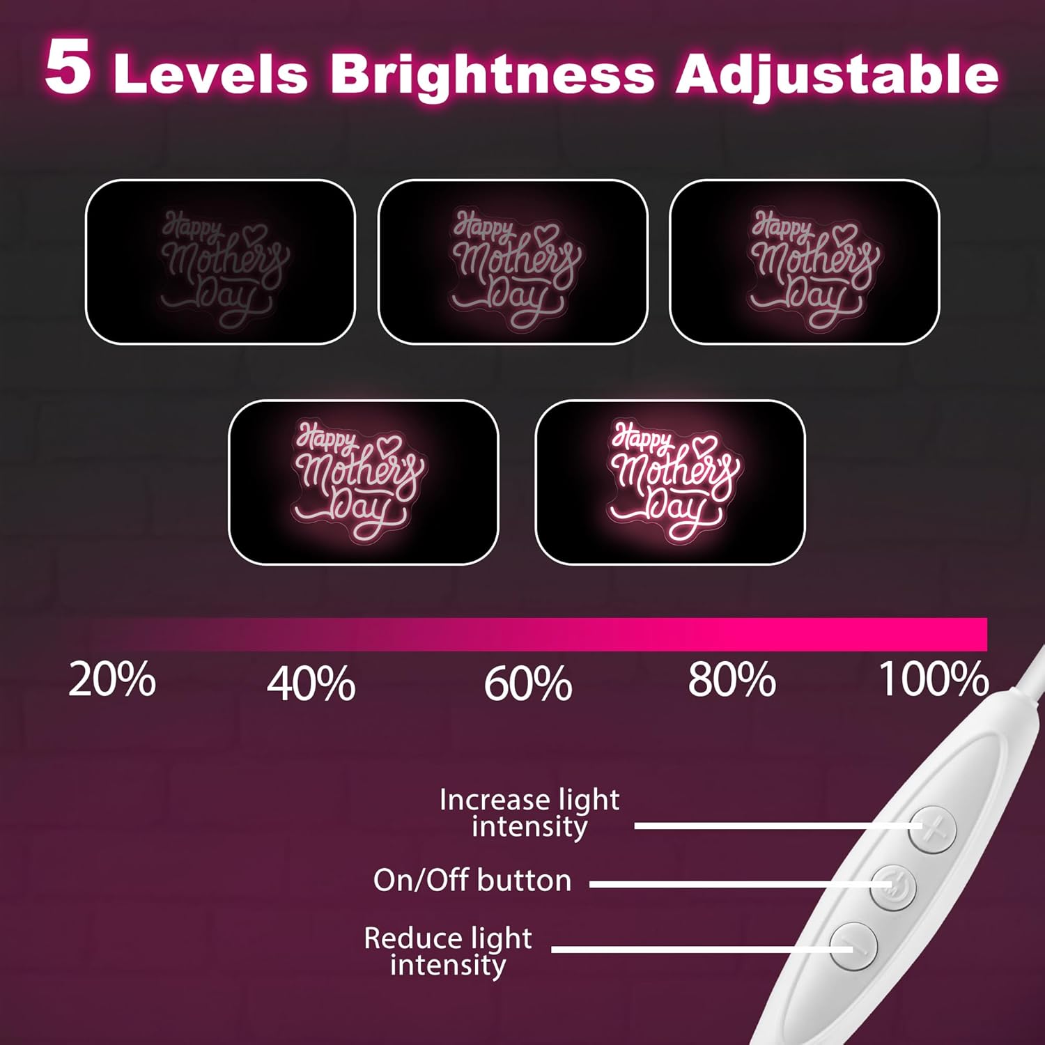 Happy Mother's Day Neon Sign - Dimmable USB LED Light, Ideal mothers day decorations, neon signs for wall decor, Home, Flower Shops & Heartfelt Gifts-Light Pink